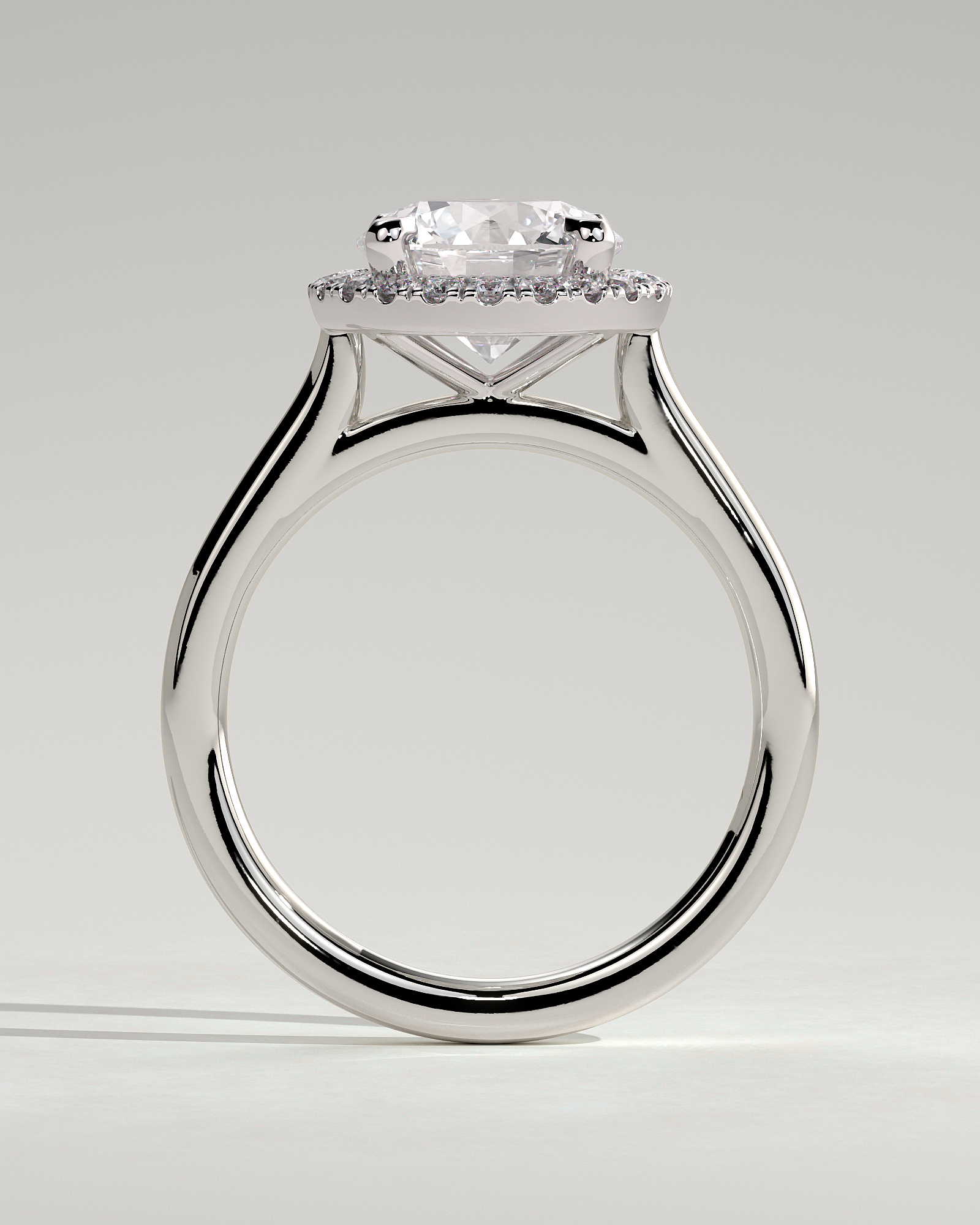 Nola - Round Halo with Cathedral - 18k White Gold