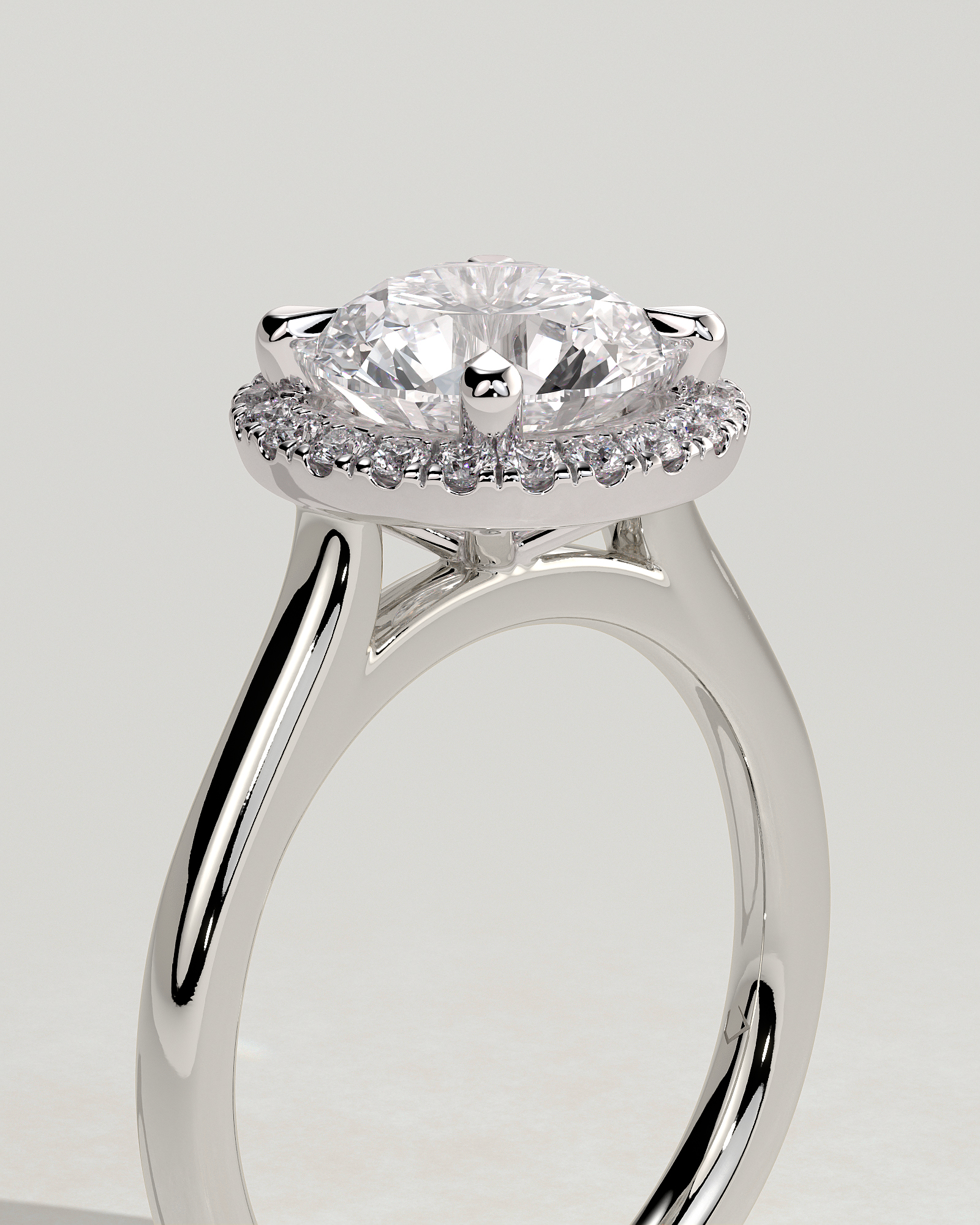 Nola - Round Halo with Cathedral - 18k White Gold