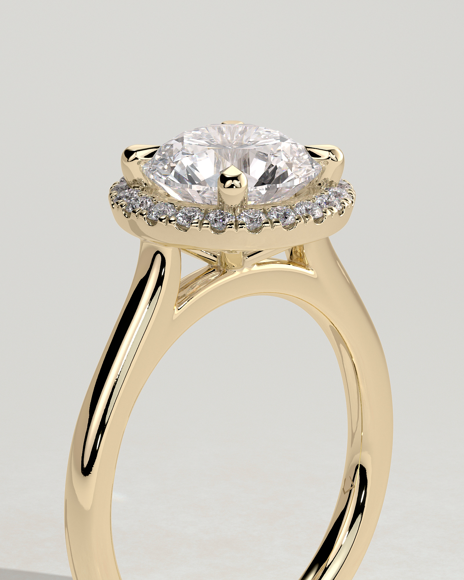 Nola - Round Halo with Cathedral - 18k Yellow Gold