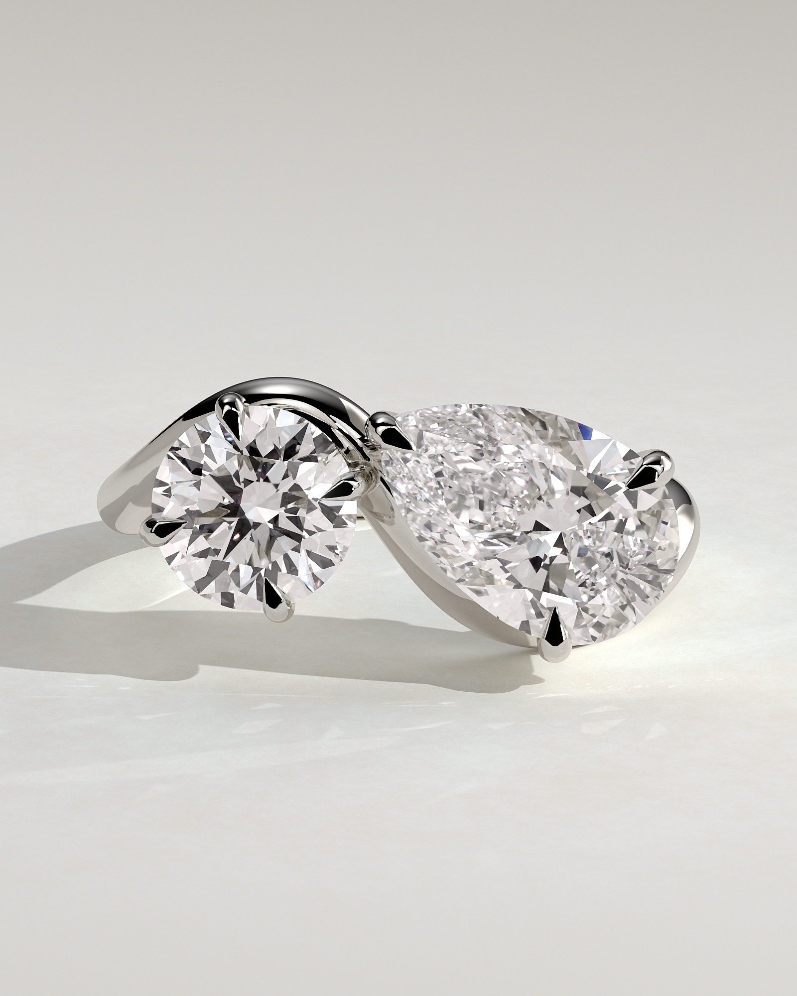 Noor - Pear and Round Stone Twist Toi et Moi - 18k White Gold