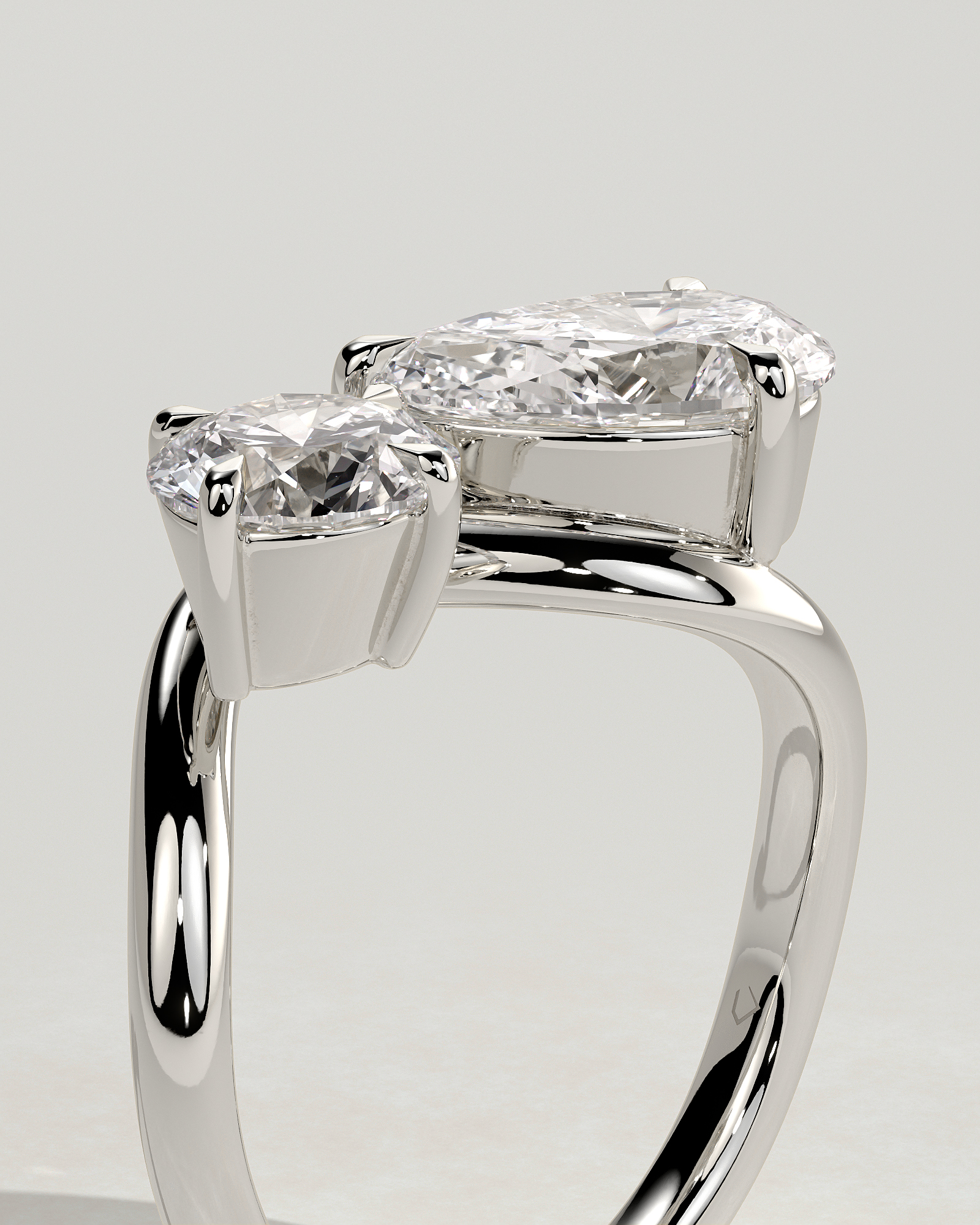 Noor - Pear and Round Stone Twist Toi et Moi - 18k White Gold