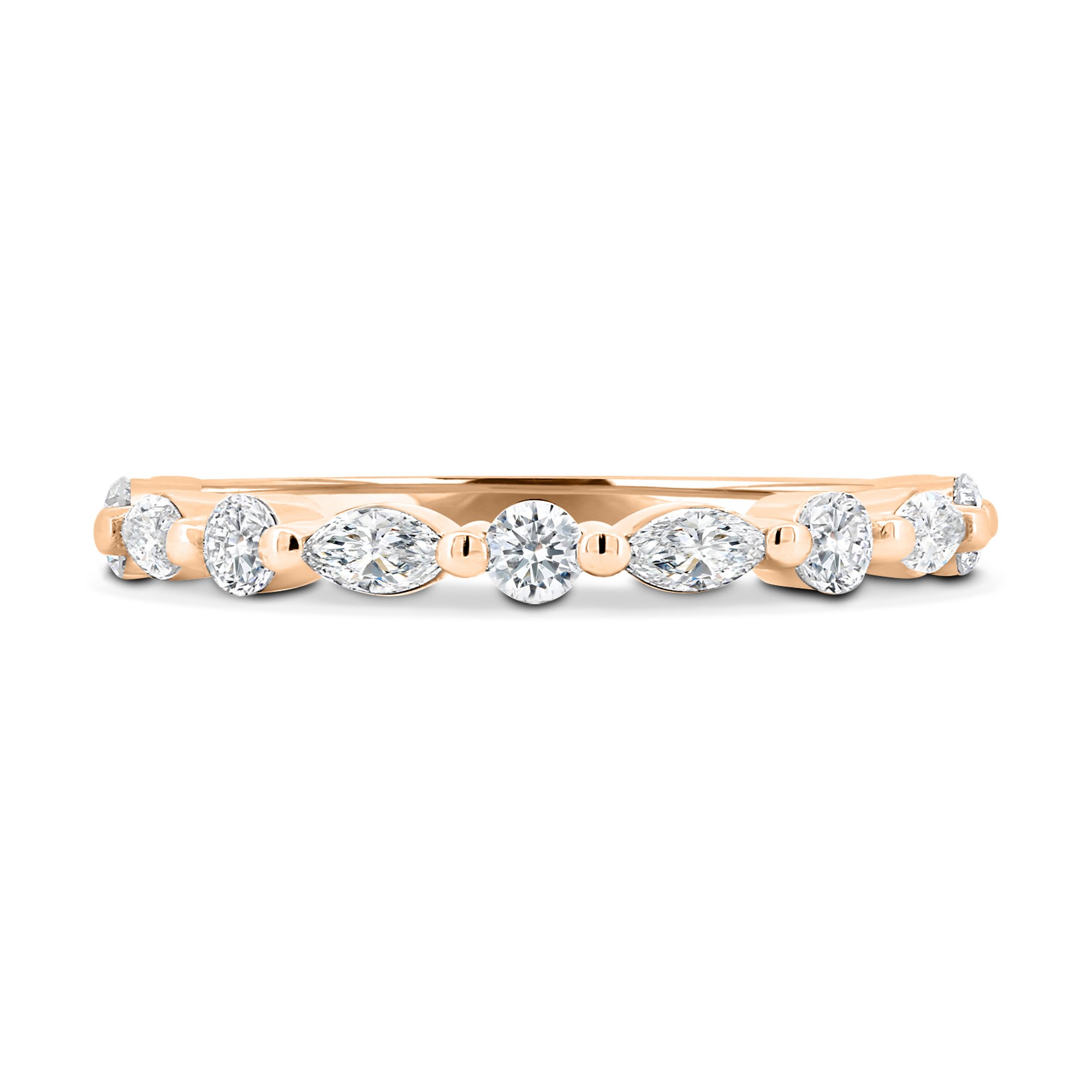 Odette - Round and Marquise Accent Stones Wedding Ring - 18k Rose Gold