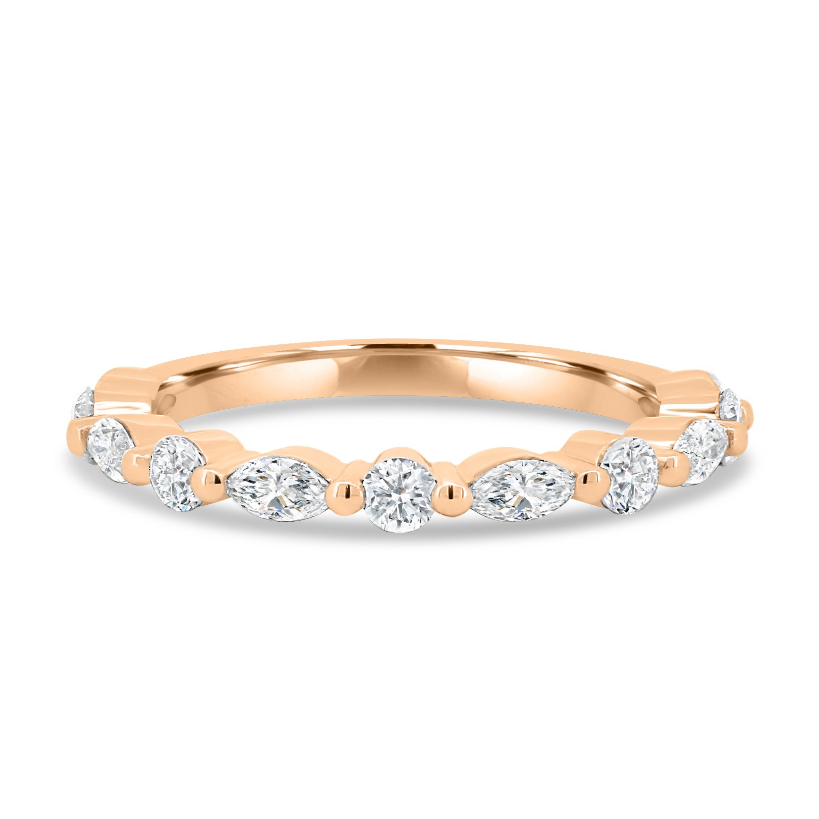 Odette - Round and Marquise Accent Stones Wedding Ring - 18k Rose Gold