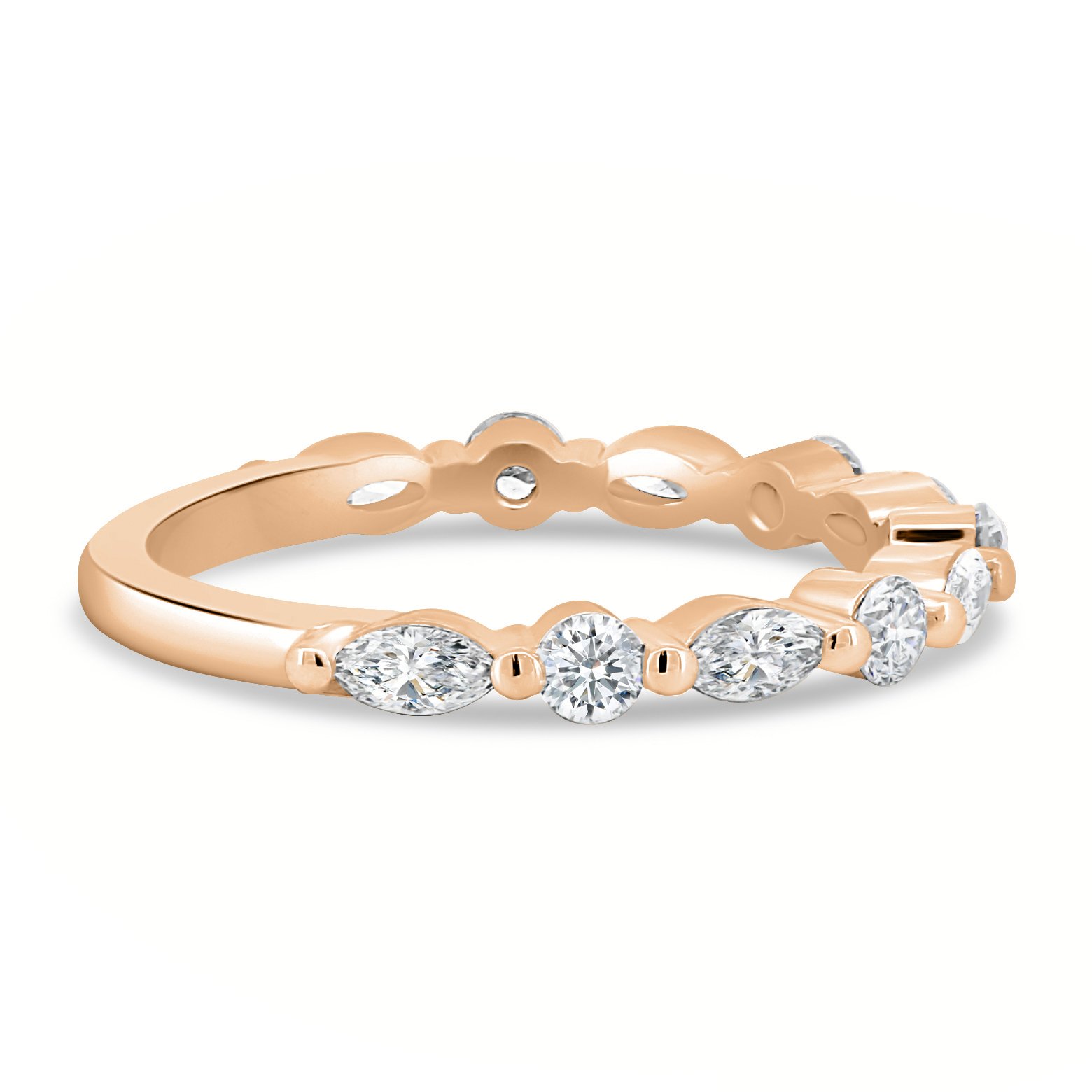Odette - Round and Marquise Accent Stones Wedding Ring - 18k Rose Gold