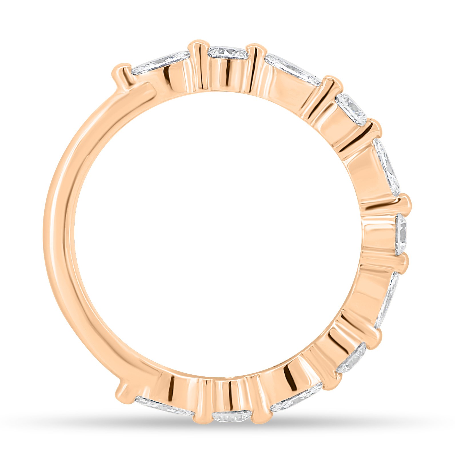 Odette - Round and Marquise Accent Stones Wedding Ring - 18k Rose Gold