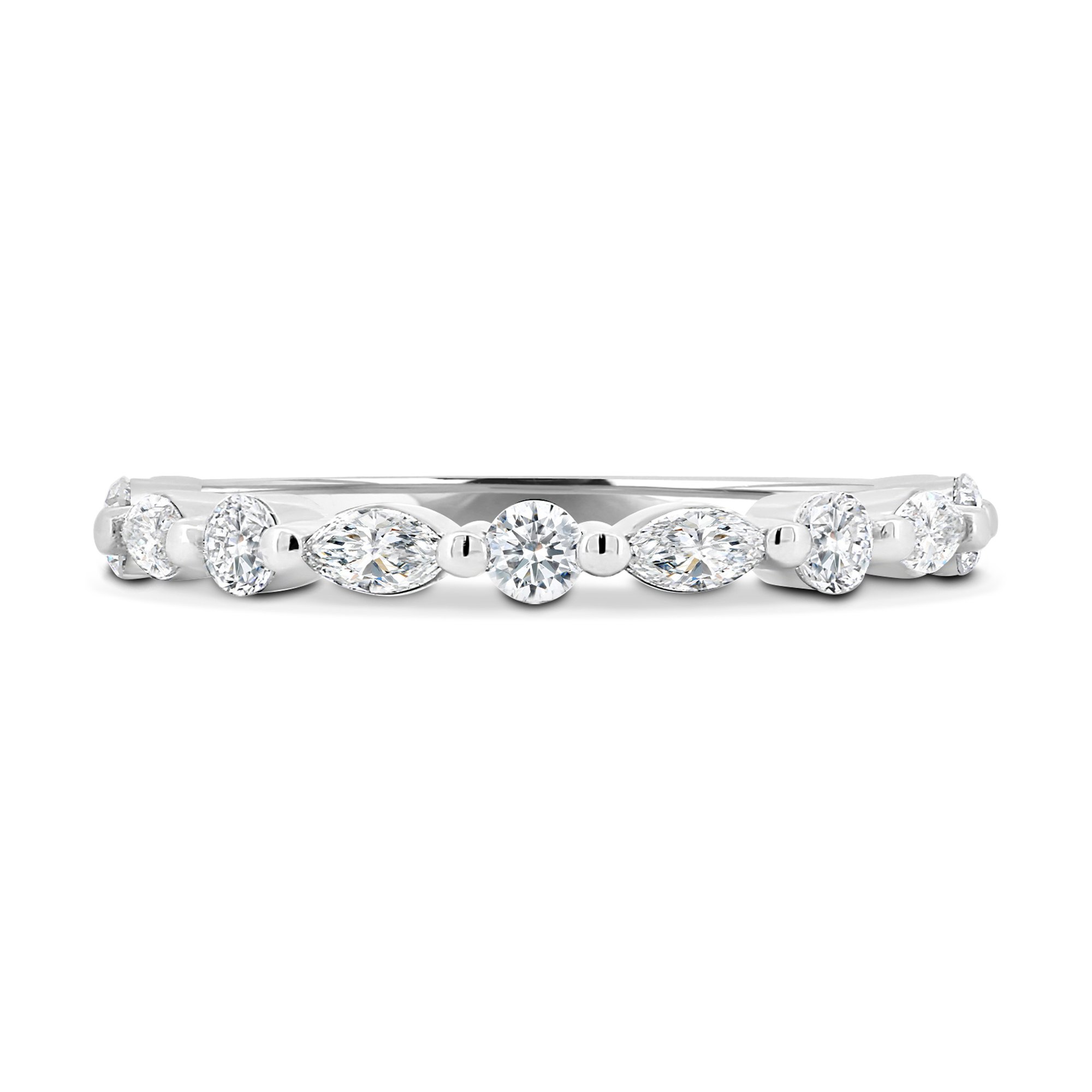 Odette - Round and Marquise Accent Stones Wedding Ring - 18k White Gold