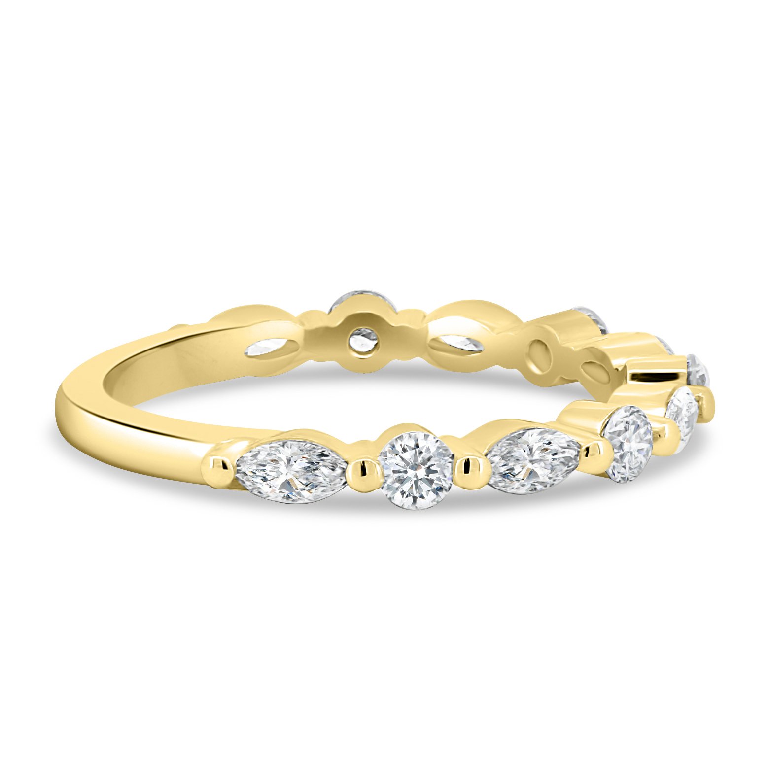 Odette - Round and Marquise Accent Stones Wedding Ring - 18k Yellow Gold