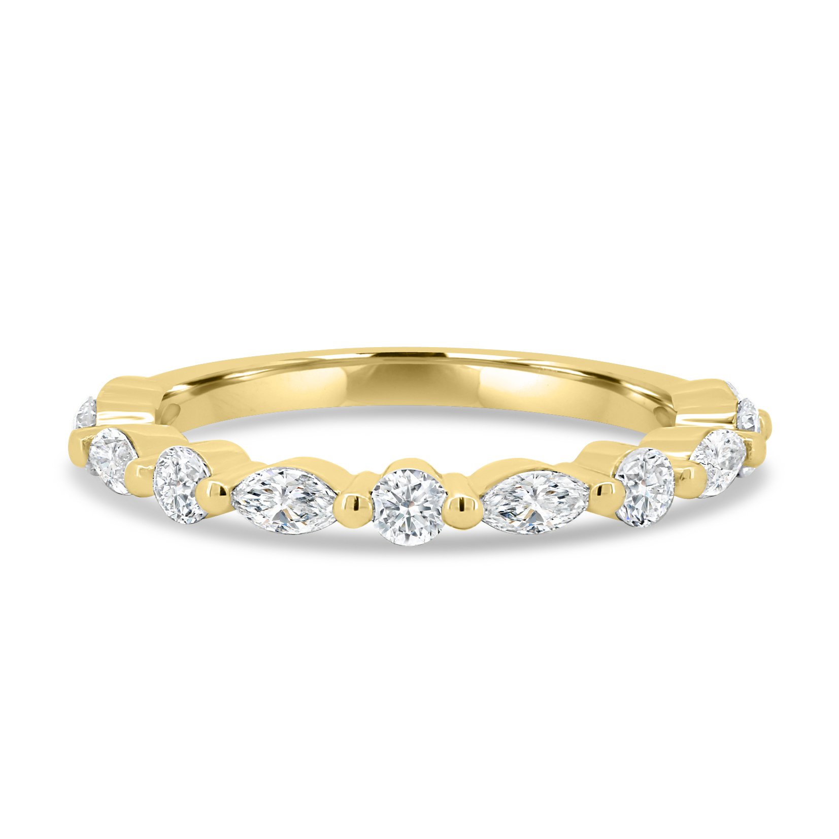 Odette - Round and Marquise Accent Stones Wedding Ring - 18k Yellow Gold