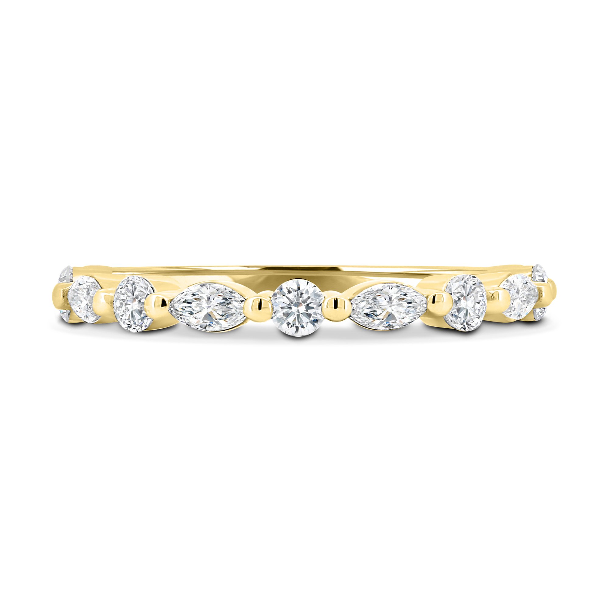 Odette - Round and Marquise Accent Stones Wedding Ring - 18k Yellow Gold