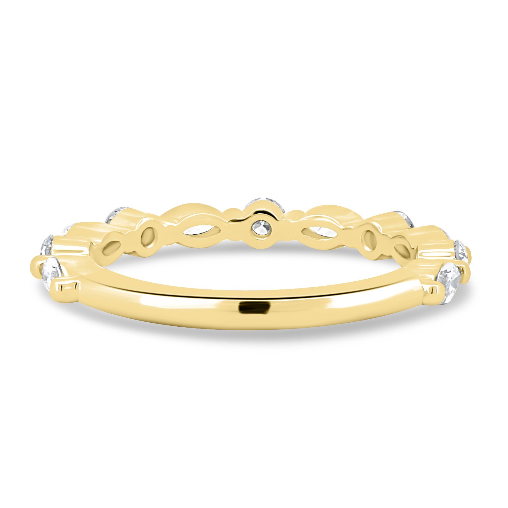 Odette - Round and Marquise Accent Stones Wedding Ring - 18k Yellow Gold