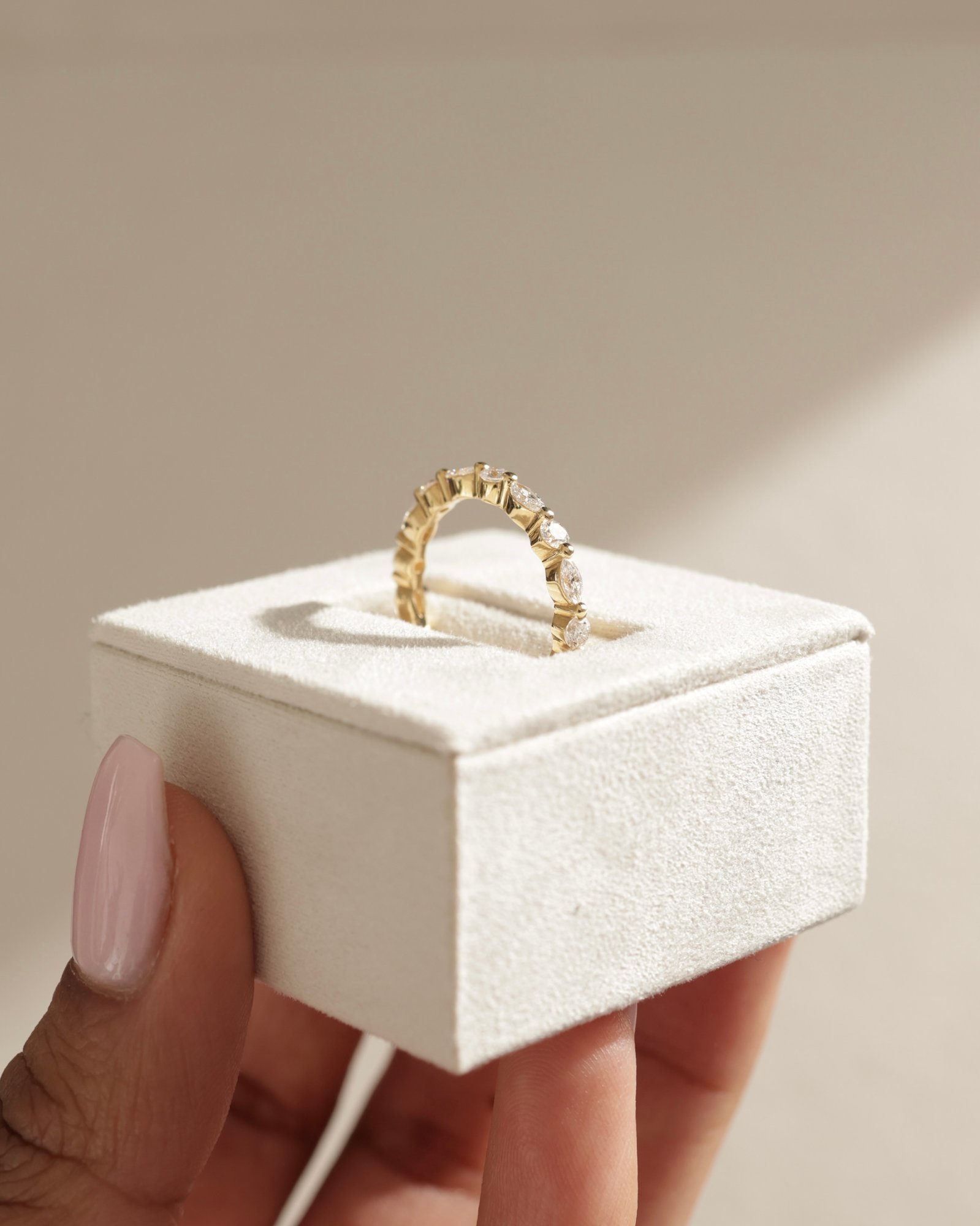 Odette - Round and Marquise Accent Stones Wedding Ring Lifestyle Image