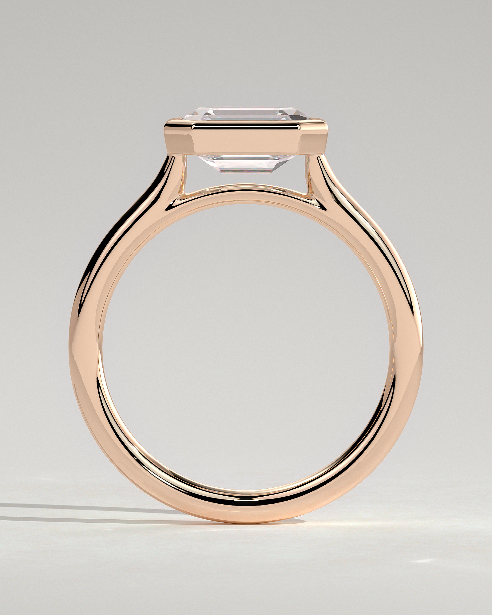 Olive - East West Emerald Solitaire with Cathedral Bezel Setting - 18k Rose Gold