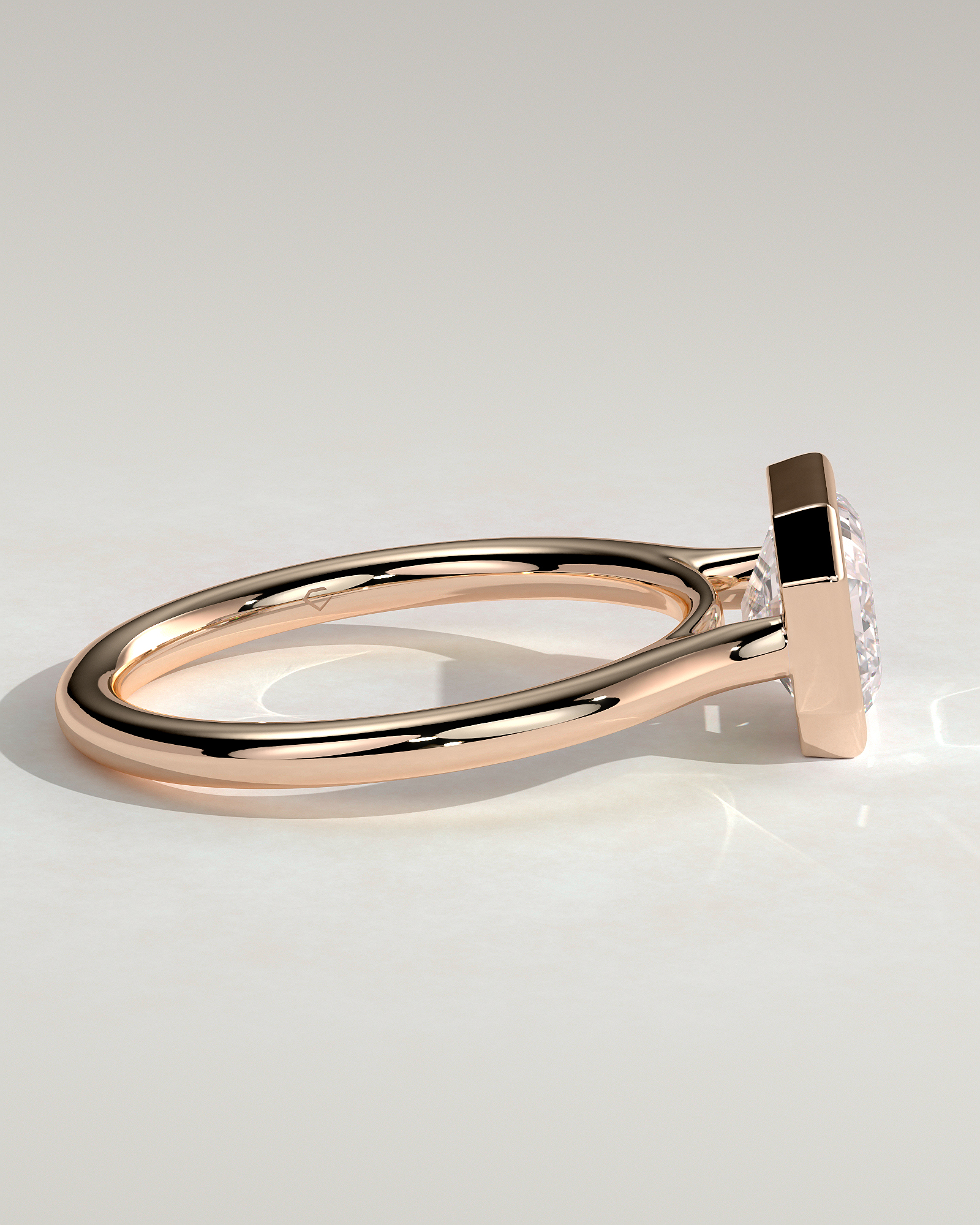 Olive - East West Emerald Solitaire with Cathedral Bezel Setting - 18k Rose Gold