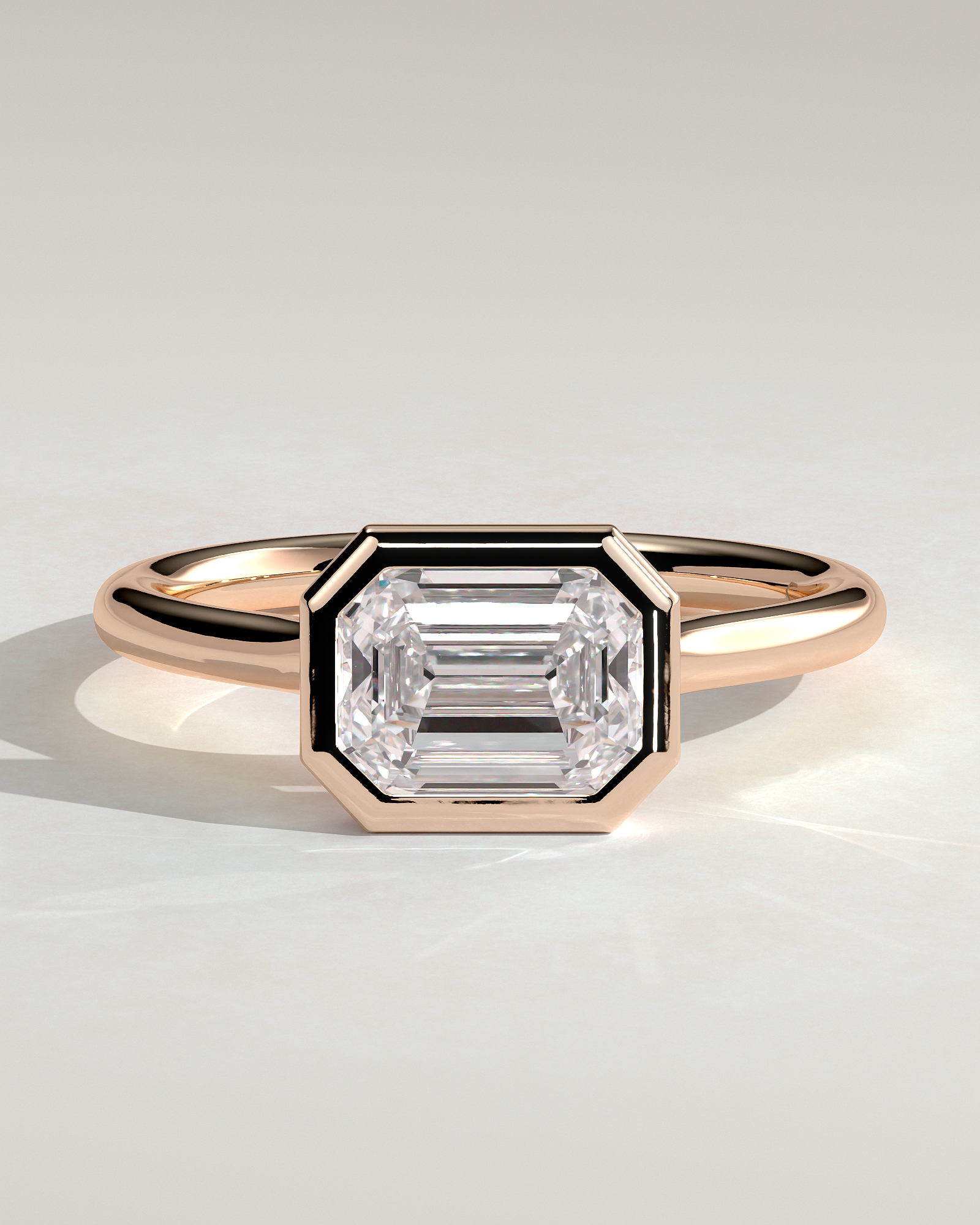 Olive - East West Emerald Solitaire with Cathedral Bezel Setting - 18k Rose Gold