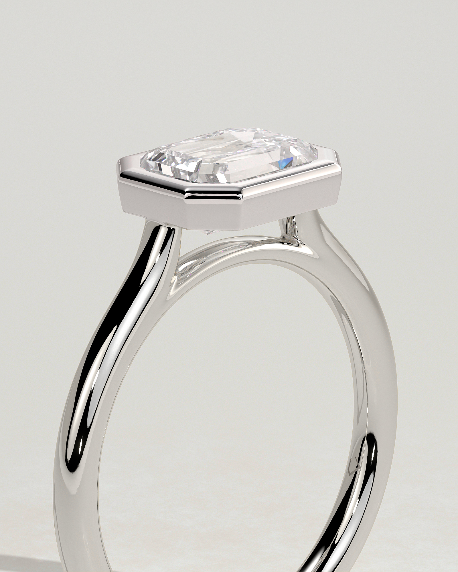 Olive - East West Emerald Solitaire with Cathedral Bezel Setting - 18k White Gold