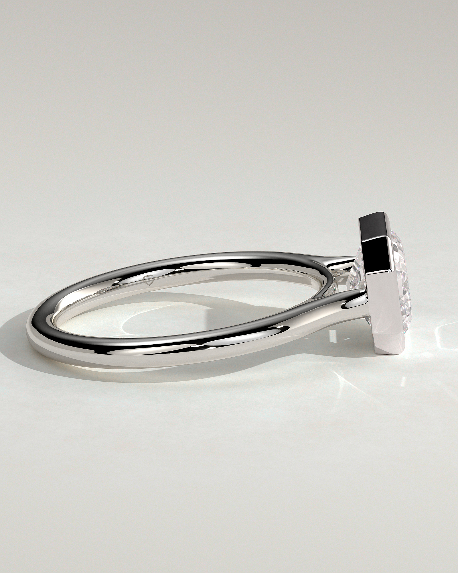 Olive - East West Emerald Solitaire with Cathedral Bezel Setting - 18k White Gold