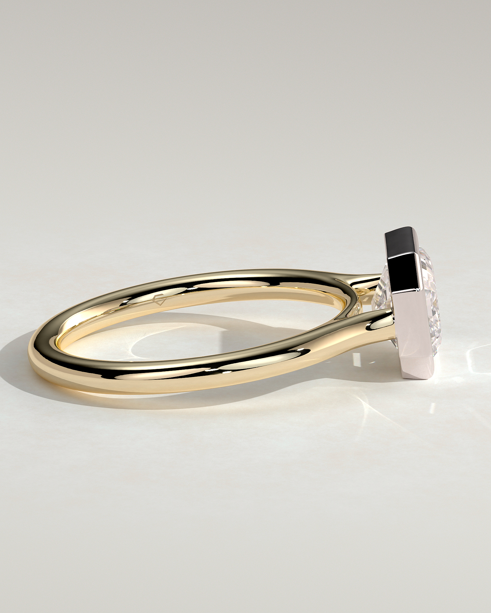 Olive - East West Emerald Solitaire with Cathedral Bezel Setting - 18k Yellow Gold / 18k White Gold