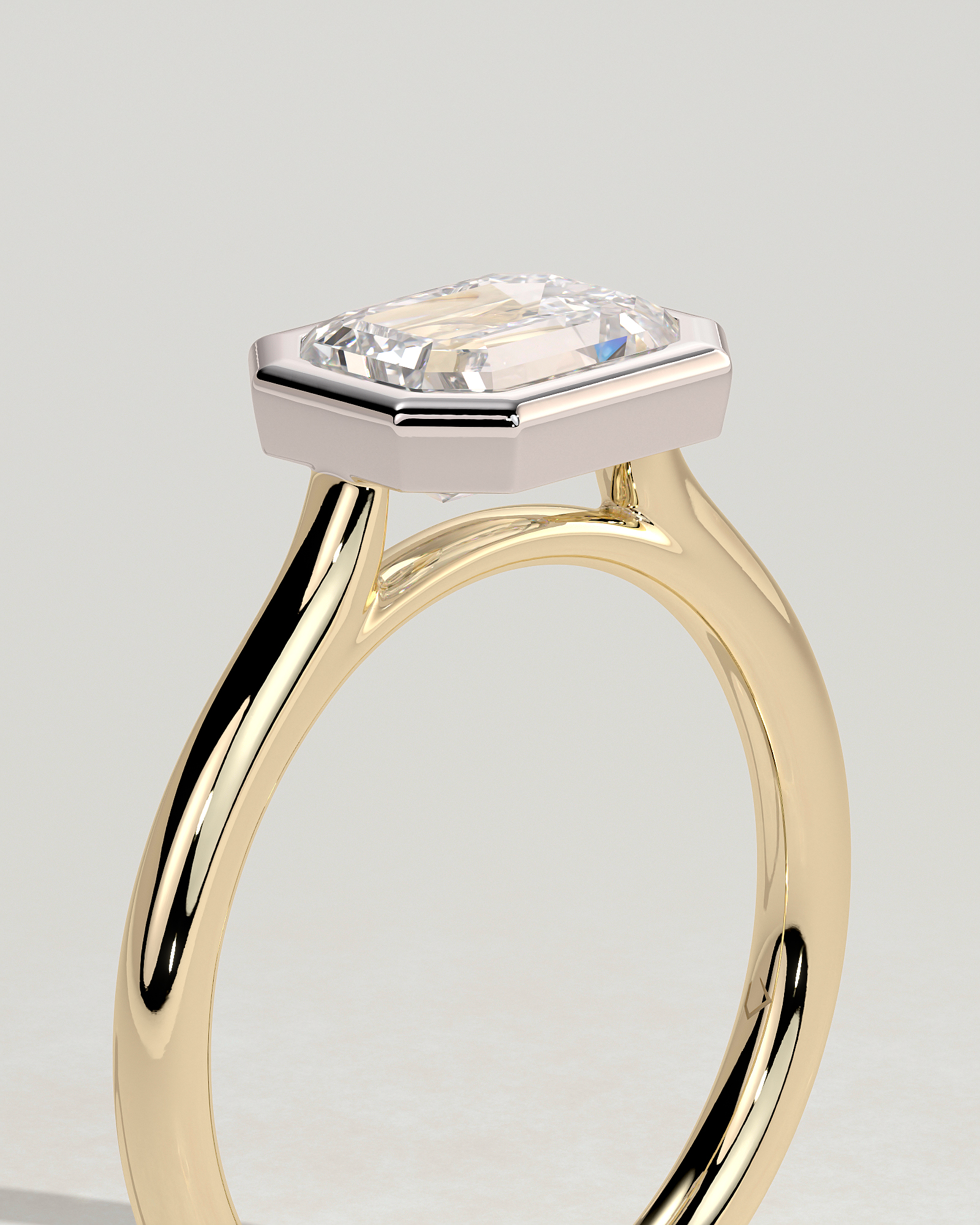 Olive - East West Emerald Solitaire with Cathedral Bezel Setting - 18k Yellow Gold / 18k White Gold