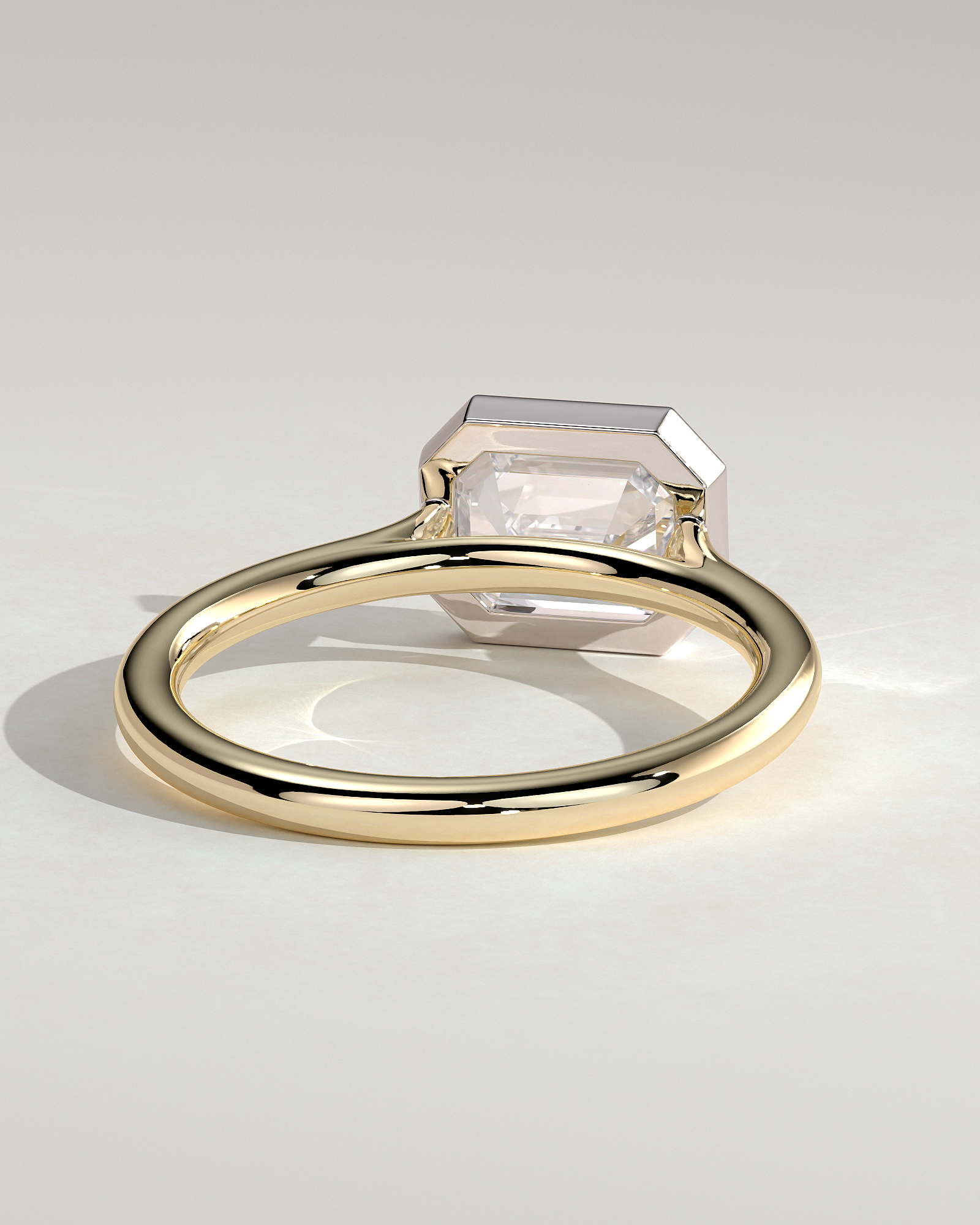 Olive - East West Emerald Solitaire with Cathedral Bezel Setting - 18k Yellow Gold / 18k White Gold