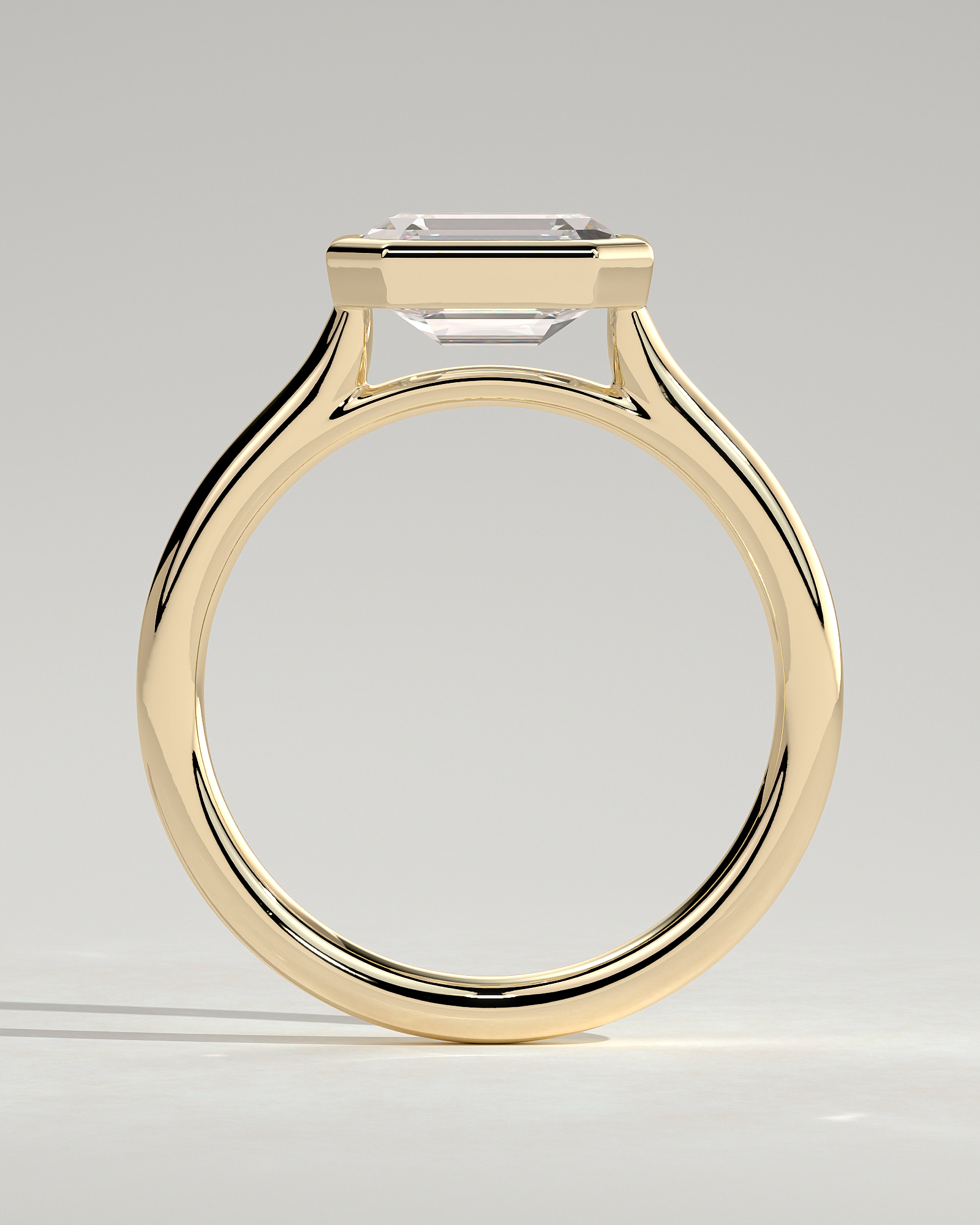 Olive - East West Emerald Solitaire with Cathedral Bezel Setting - 18k Yellow Gold