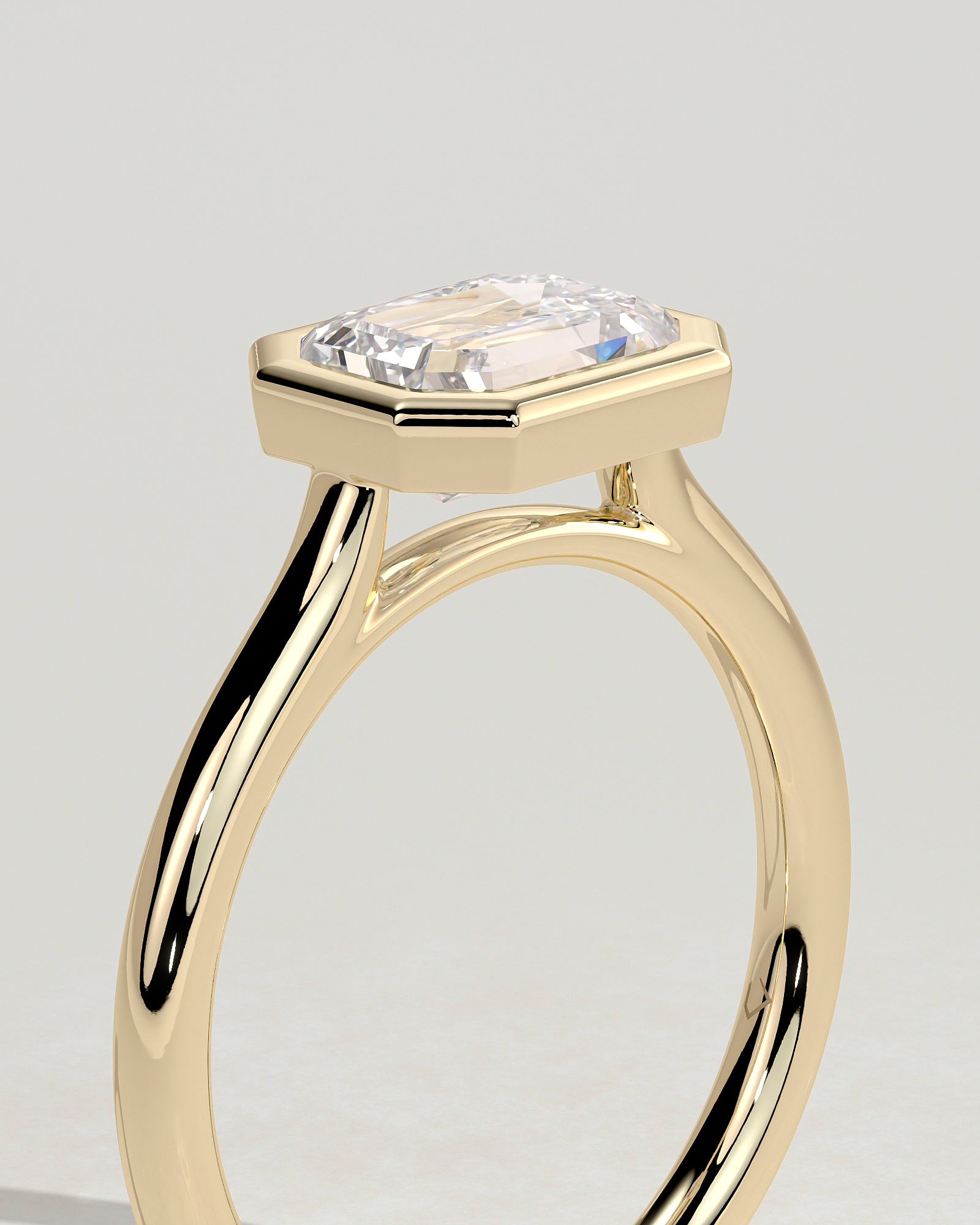 Olive - East West Emerald Solitaire with Cathedral Bezel Setting - 18k Yellow Gold
