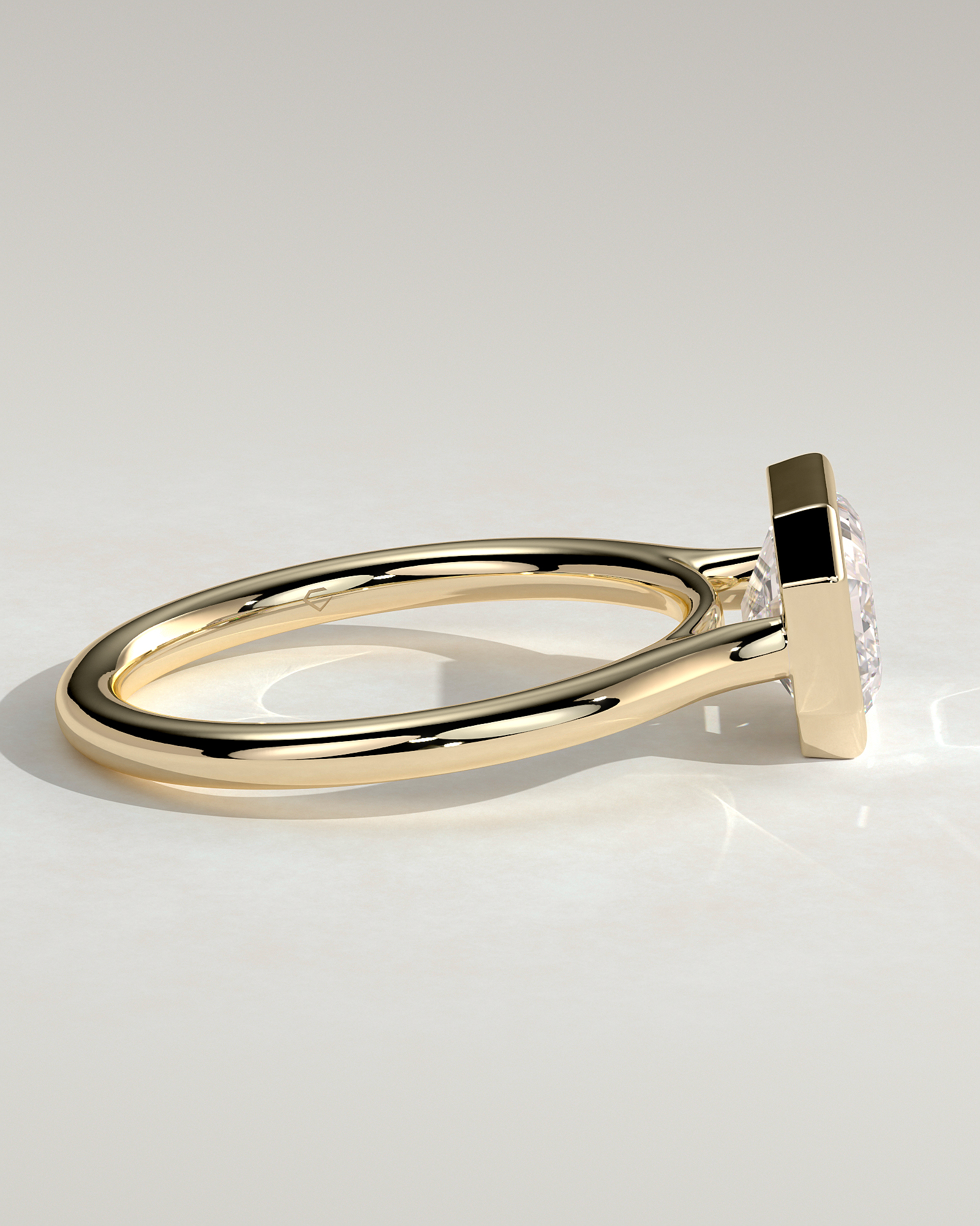 Olive - East West Emerald Solitaire with Cathedral Bezel Setting - 18k Yellow Gold