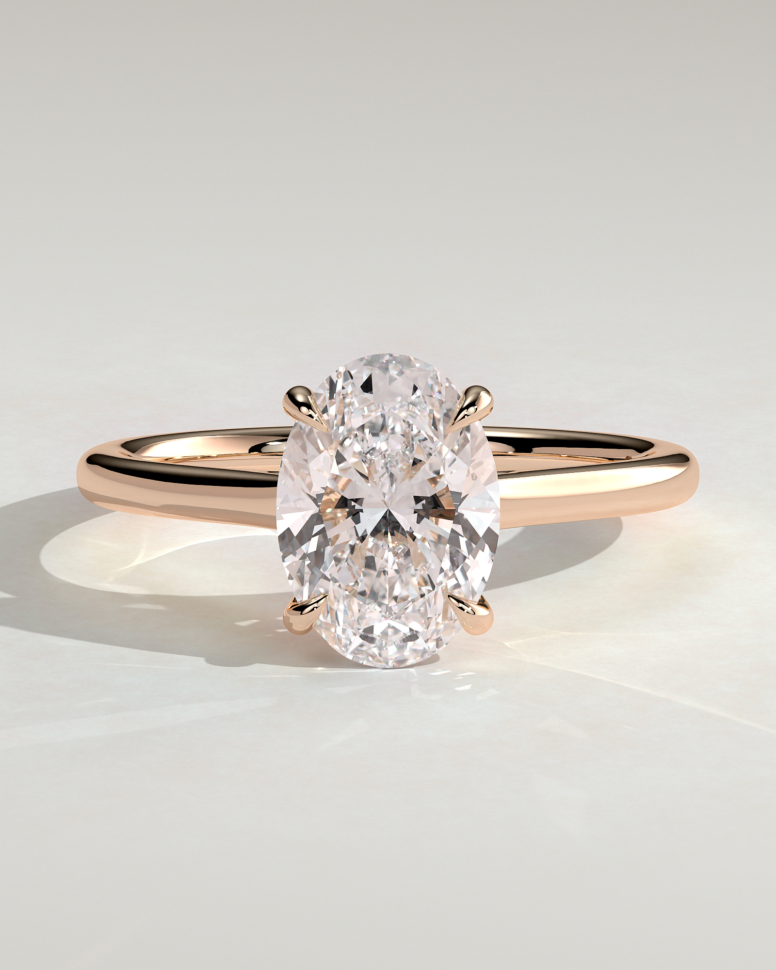 Olivia - Oval Solitaire with Trellis Setting - 18k Rose Gold