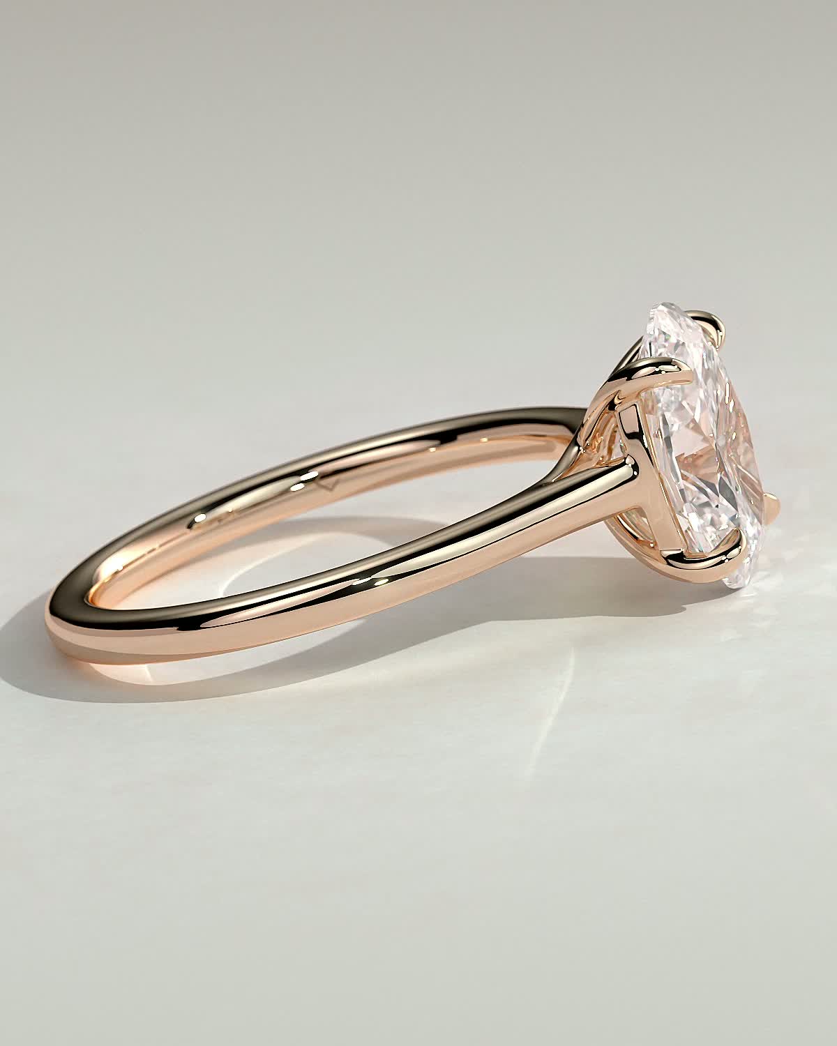 Olivia - Oval Solitaire with Trellis Setting - 18k Rose Gold