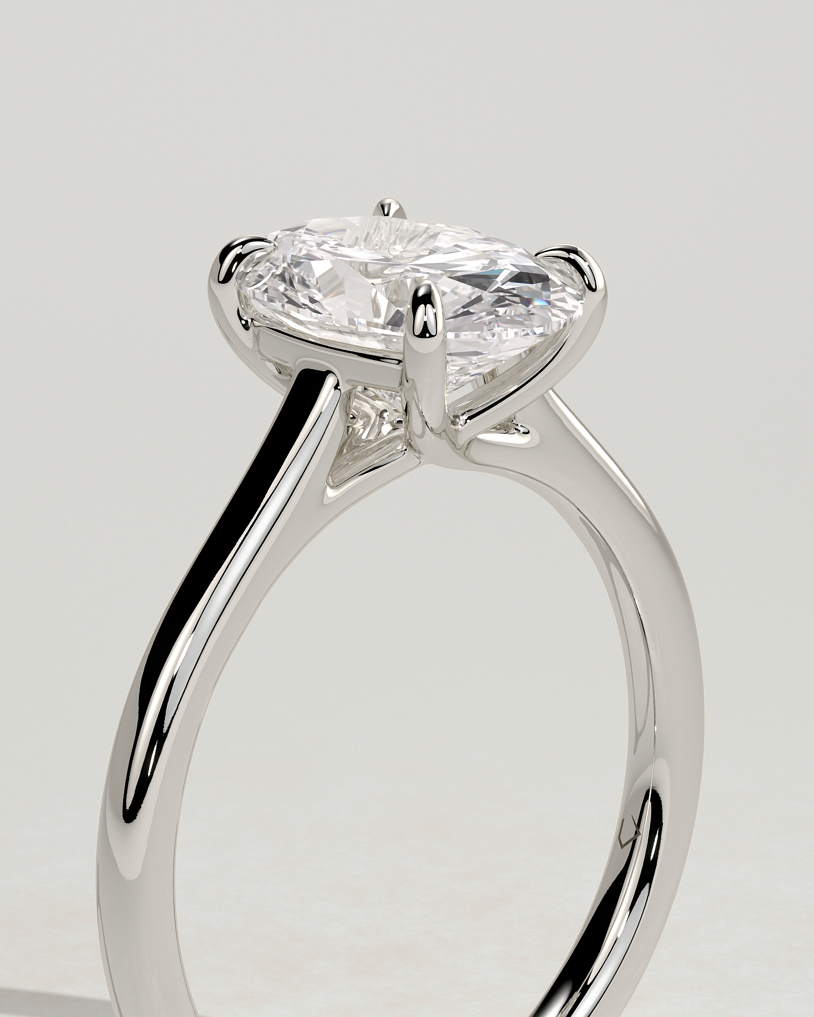 Olivia - Oval Solitaire with Trellis Setting - 18k White Gold