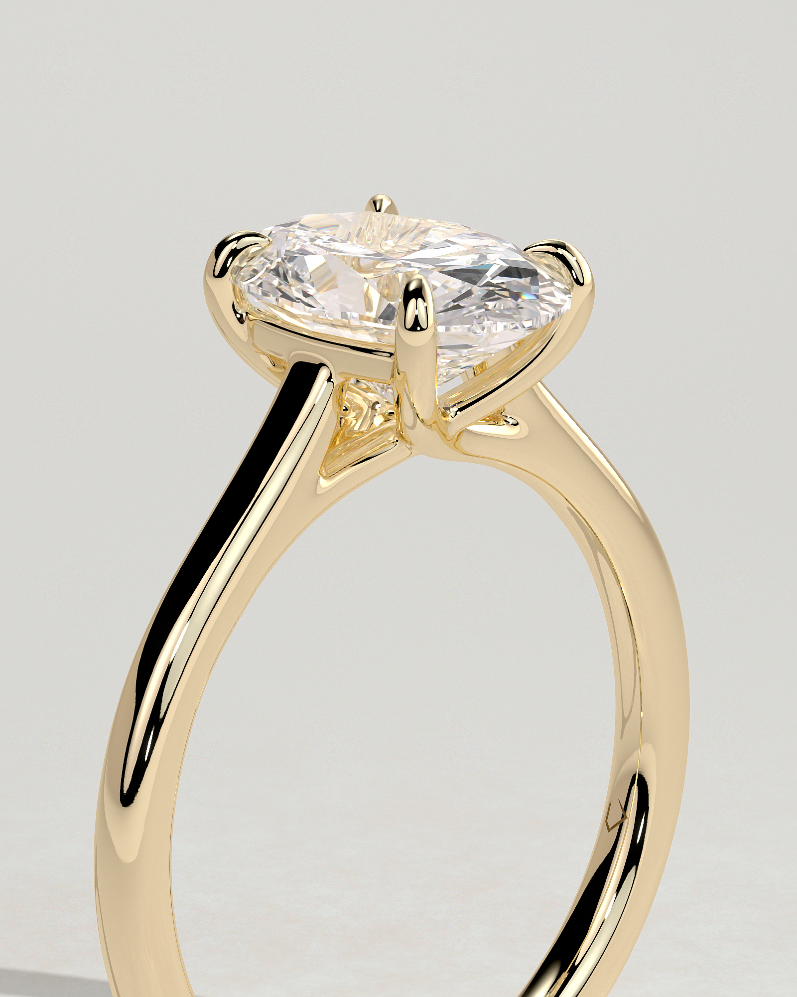 Olivia - Oval Solitaire with Trellis Setting - 18k Yellow Gold