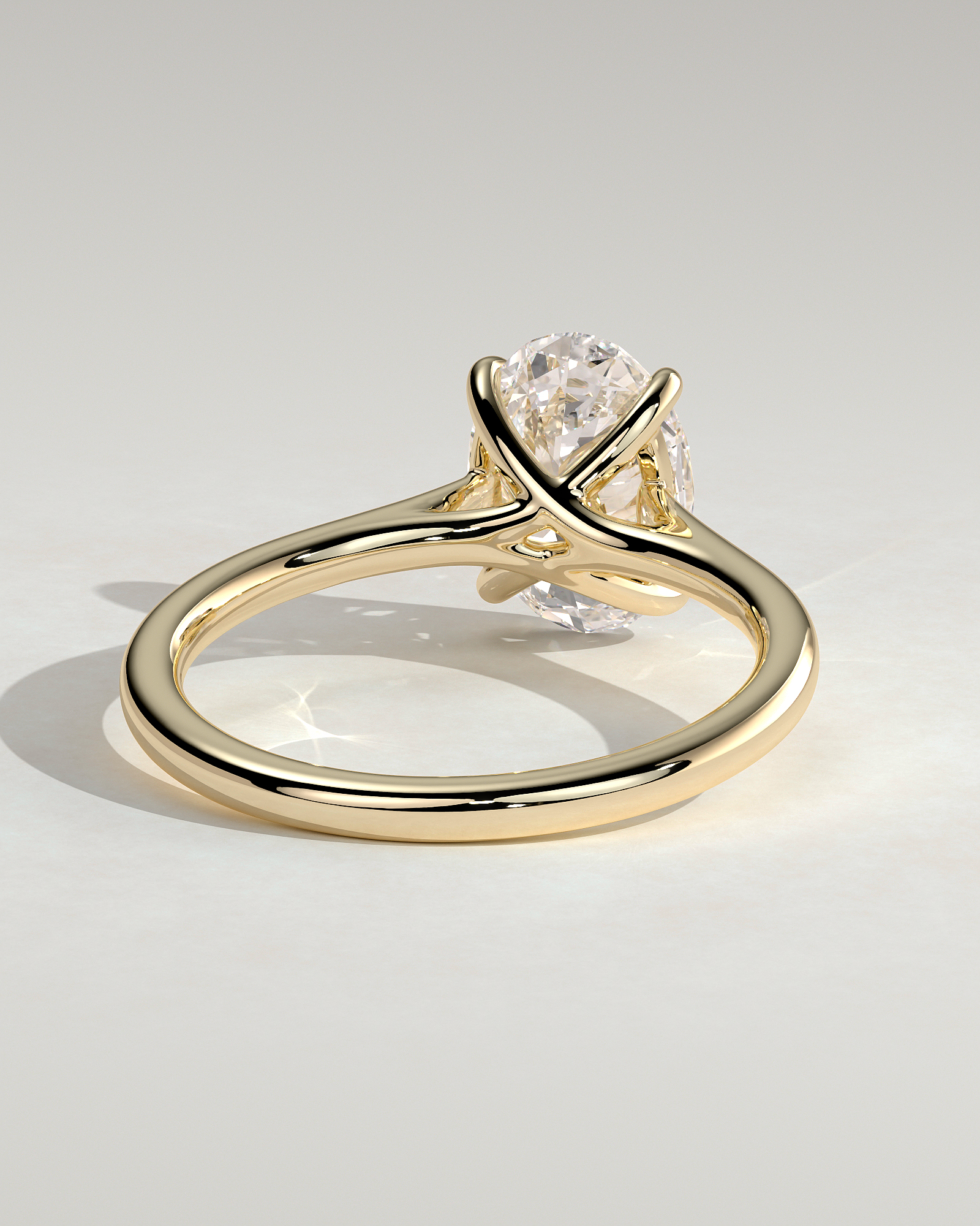 Olivia - Oval Solitaire with Trellis Setting - 18k Yellow Gold