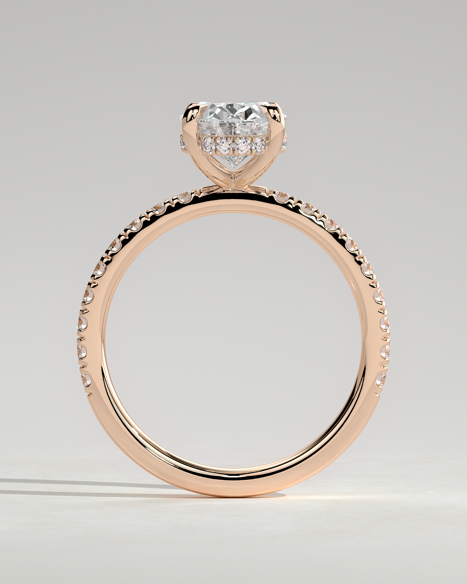 Paige  Oval Solitaire with Hidden Halo and Pave - 18k Rose Gold