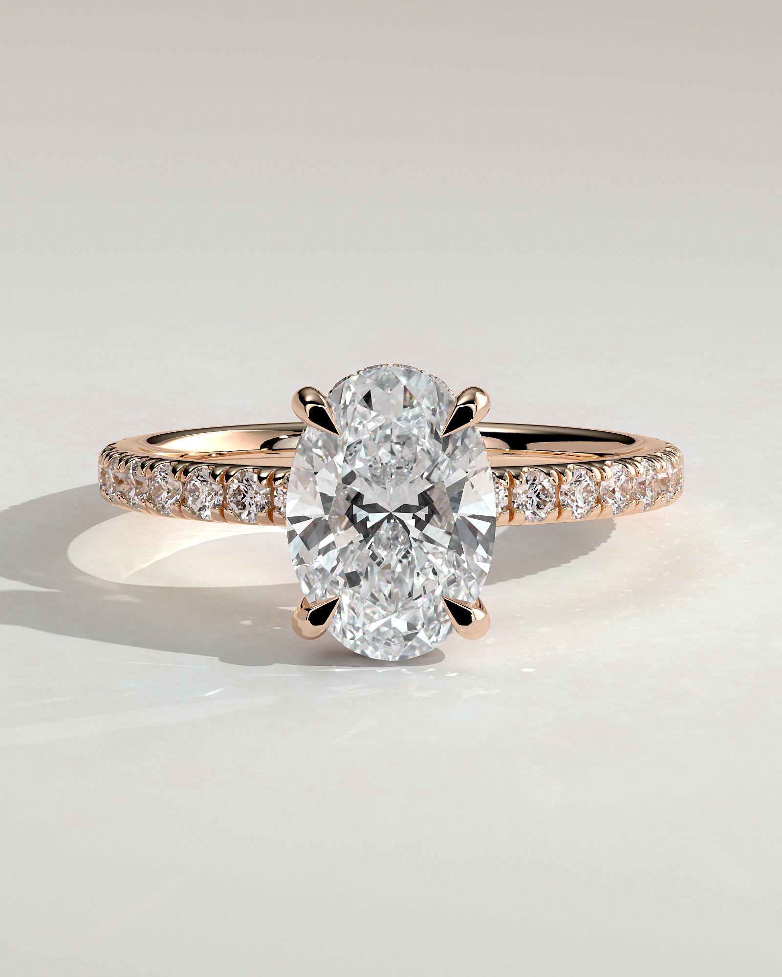 Paige  Oval Solitaire with Hidden Halo and Pave - 18k Rose Gold
