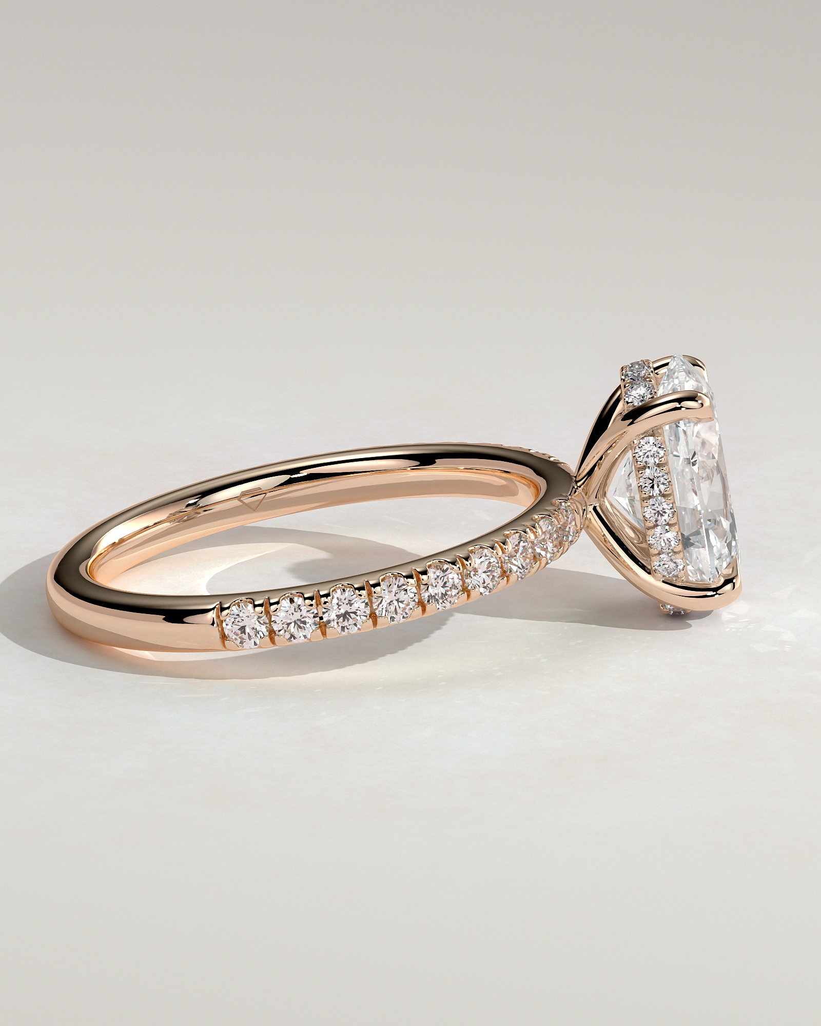 Paige  Oval Solitaire with Hidden Halo and Pave - 18k Rose Gold
