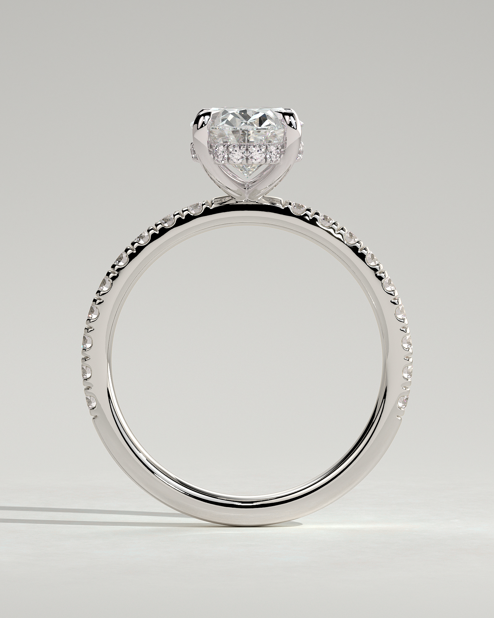Paige  Oval Solitaire with Hidden Halo and Pave - 18k White Gold