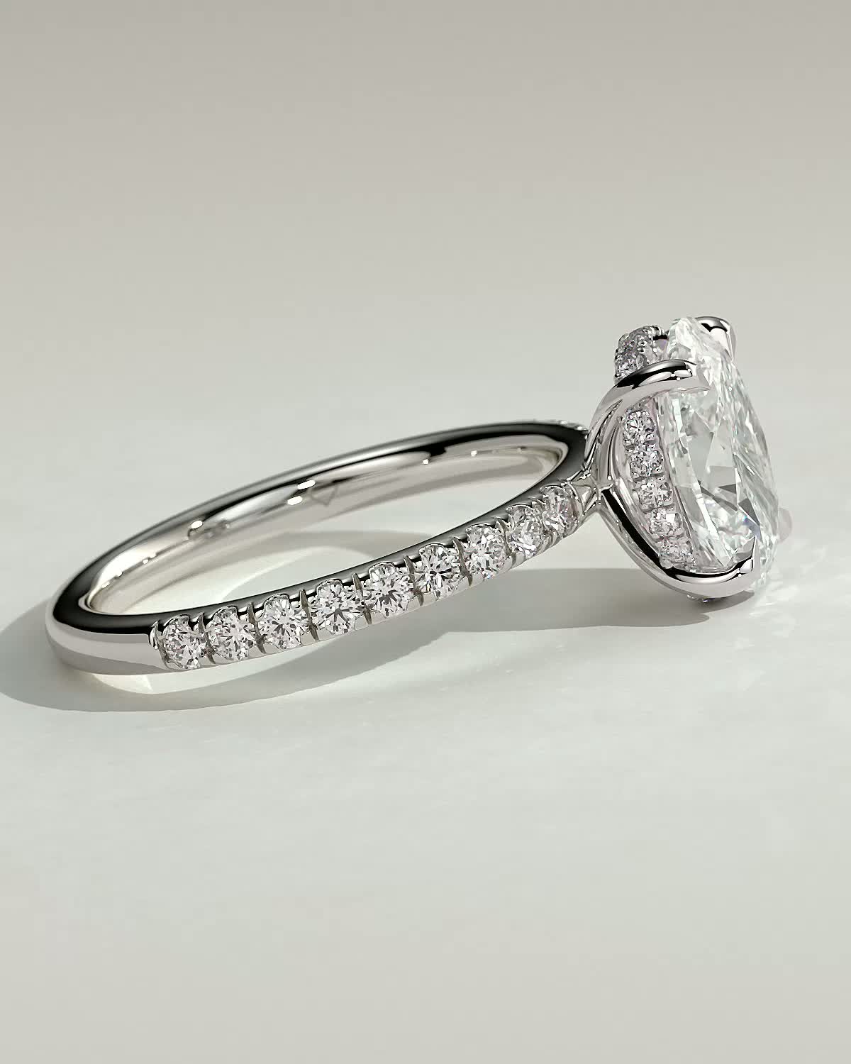 Paige  Oval Solitaire with Hidden Halo and Pave - 18k White Gold