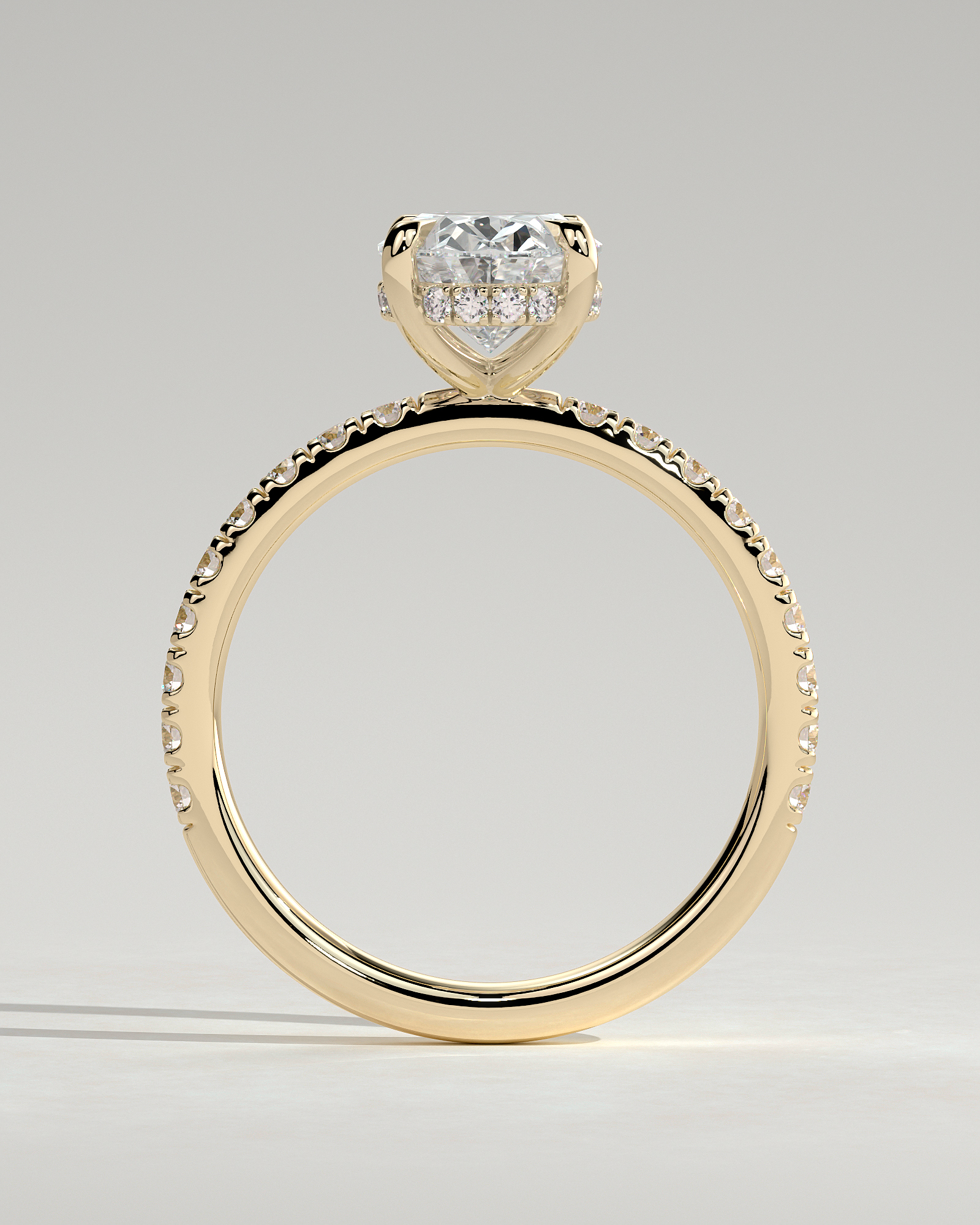 Paige  Oval Solitaire with Hidden Halo and Pave - 18k Yellow Gold