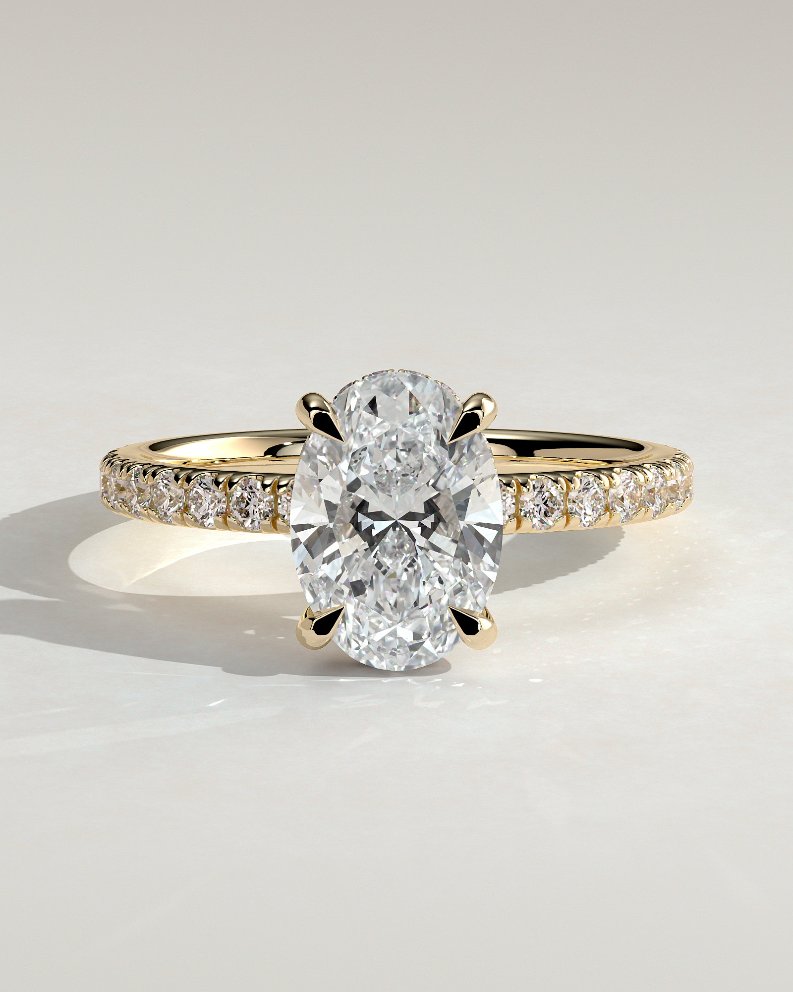 Paige  Oval Solitaire with Hidden Halo and Pave - 18k Yellow Gold