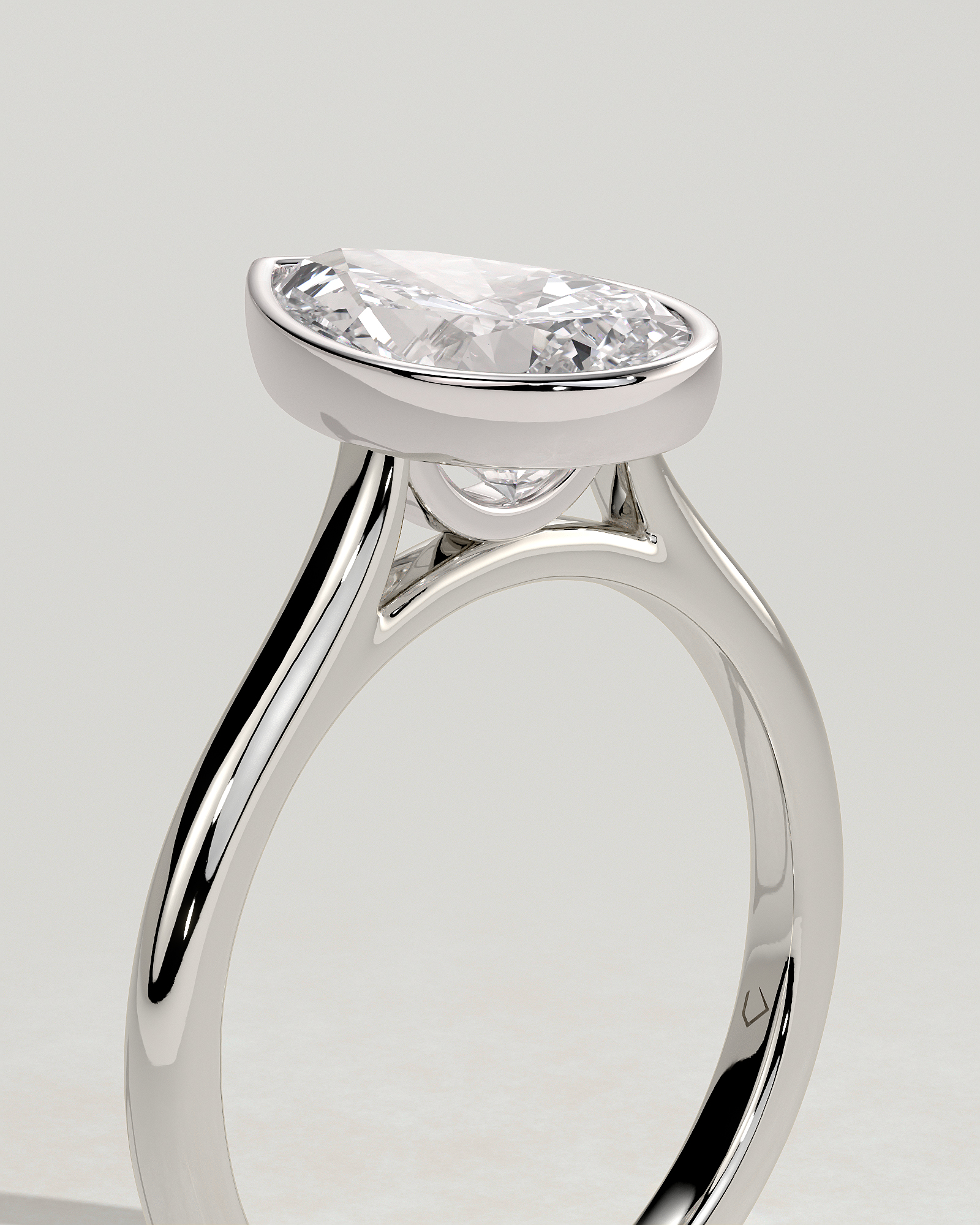Paris - Pear Solitaire with Cathedral Bezel Setting - 18k White Gold