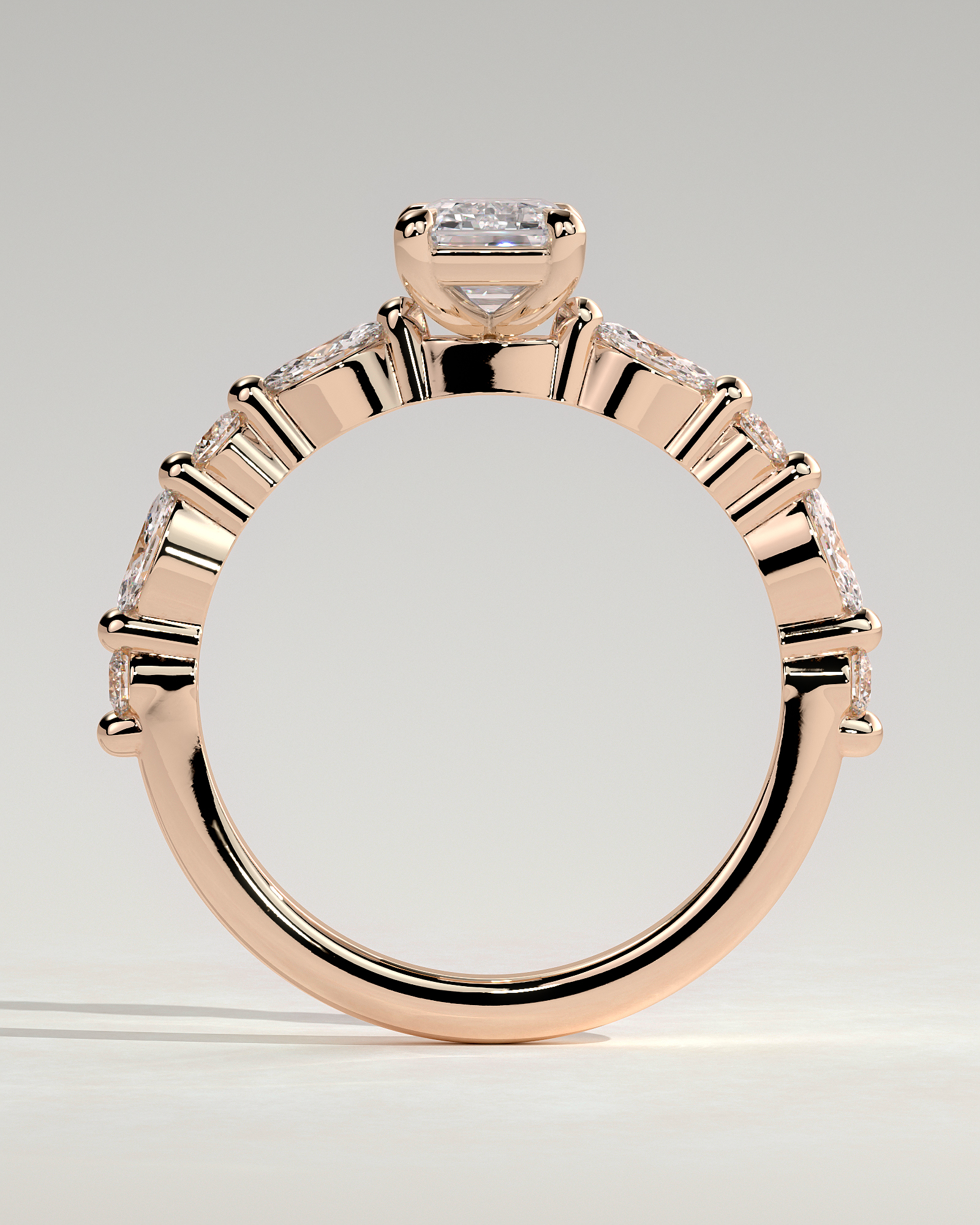 Parker - Emerald Solitaire with Accent Band - 18k Rose Gold