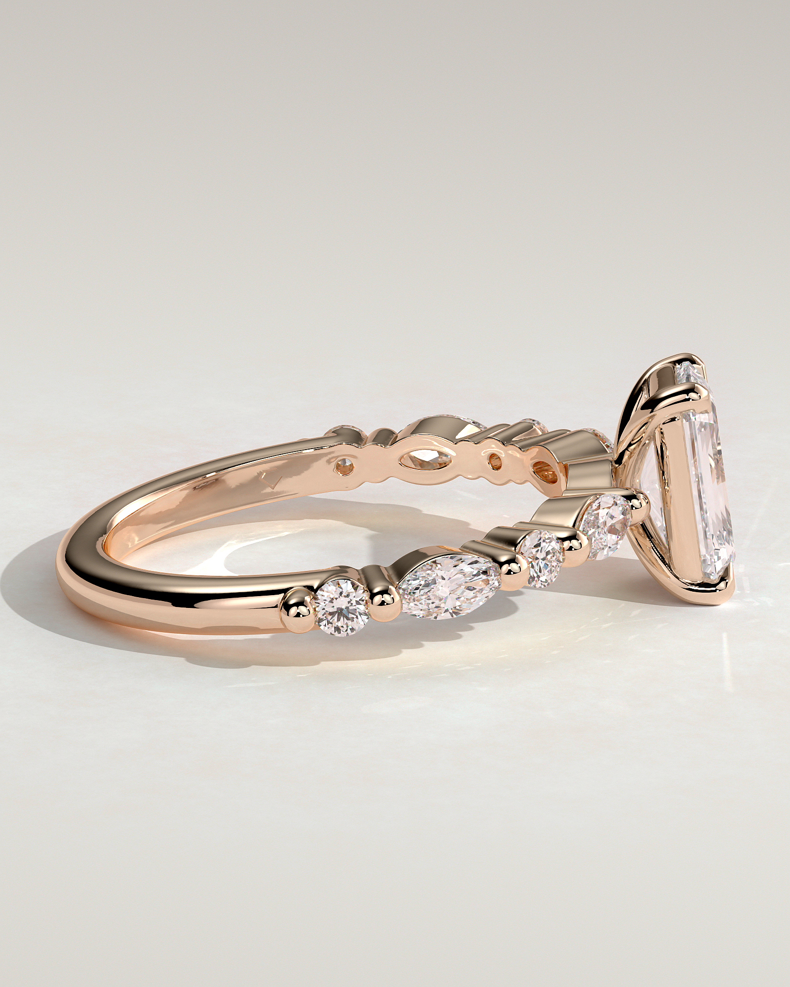 Parker - Emerald Solitaire with Accent Band - 18k Rose Gold