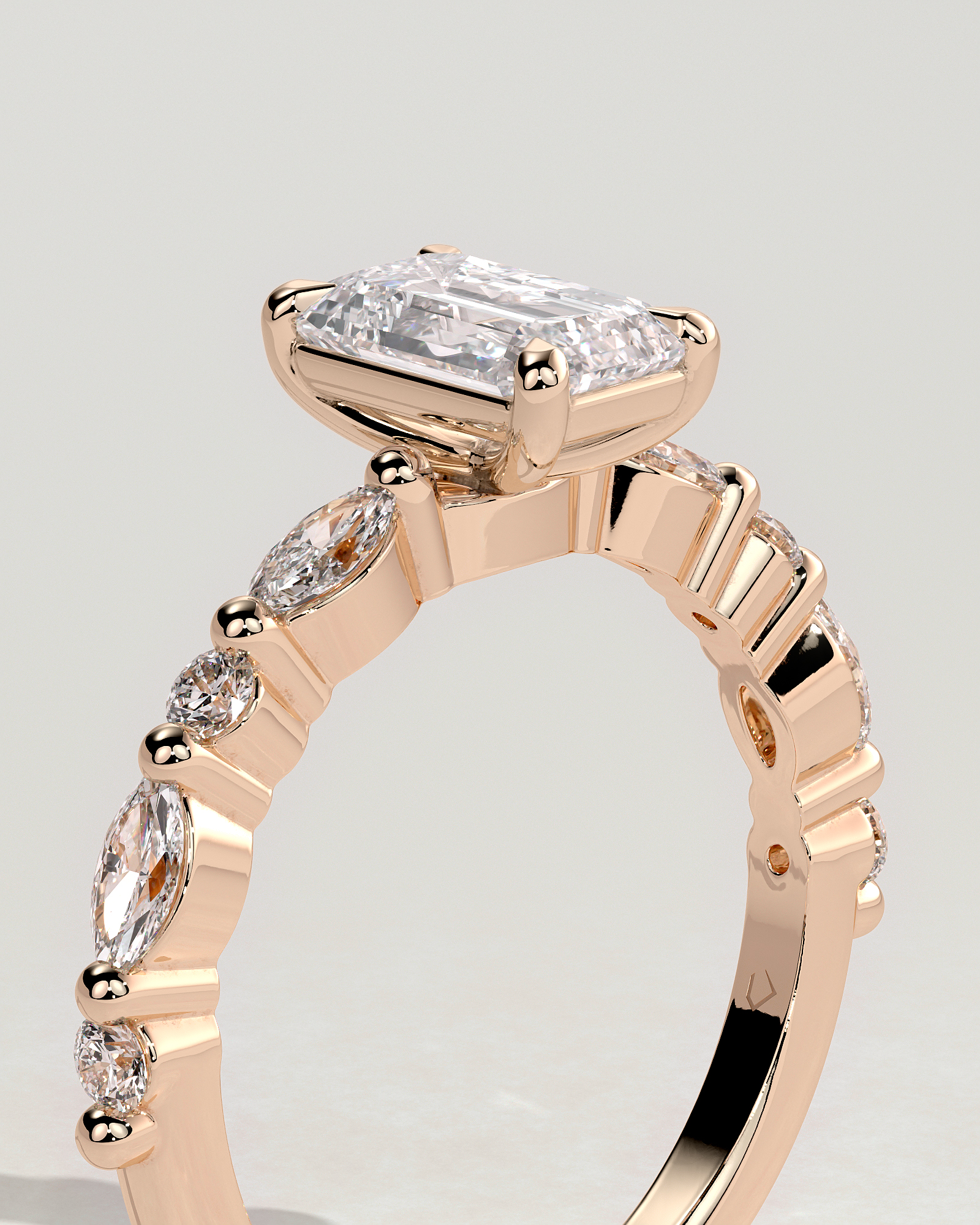 Parker - Emerald Solitaire with Accent Band - 18k Rose Gold