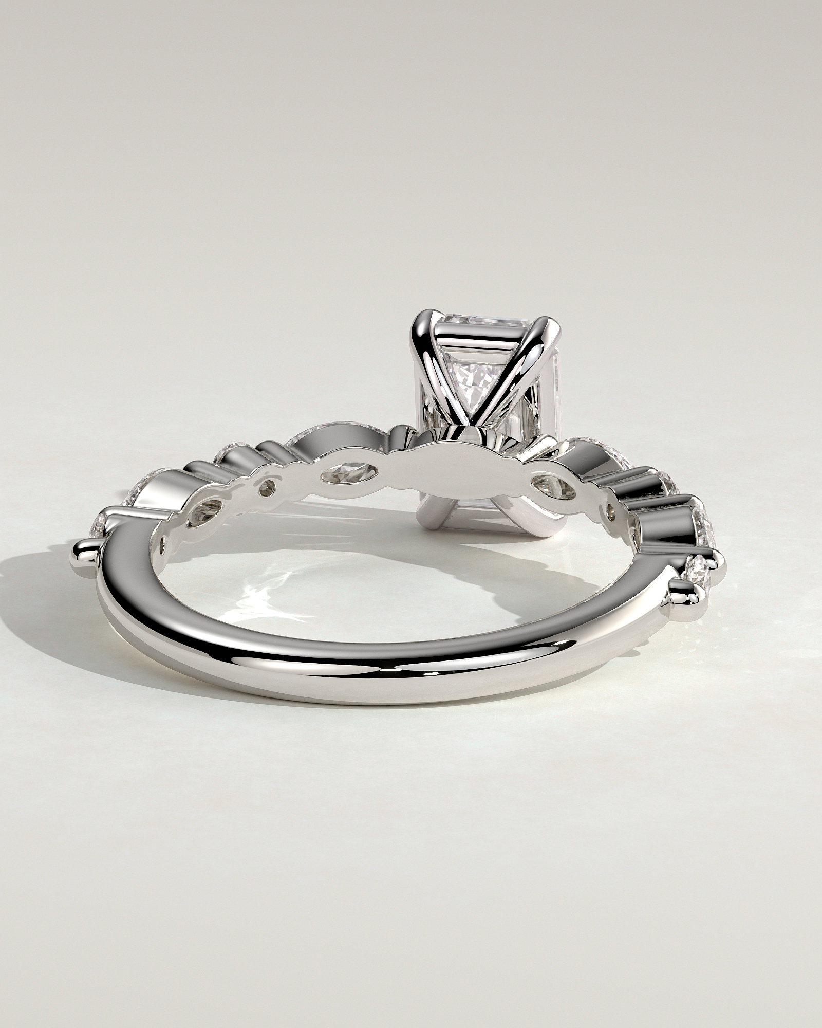 Parker - Emerald Solitaire with Accent Band - 18k White Gold