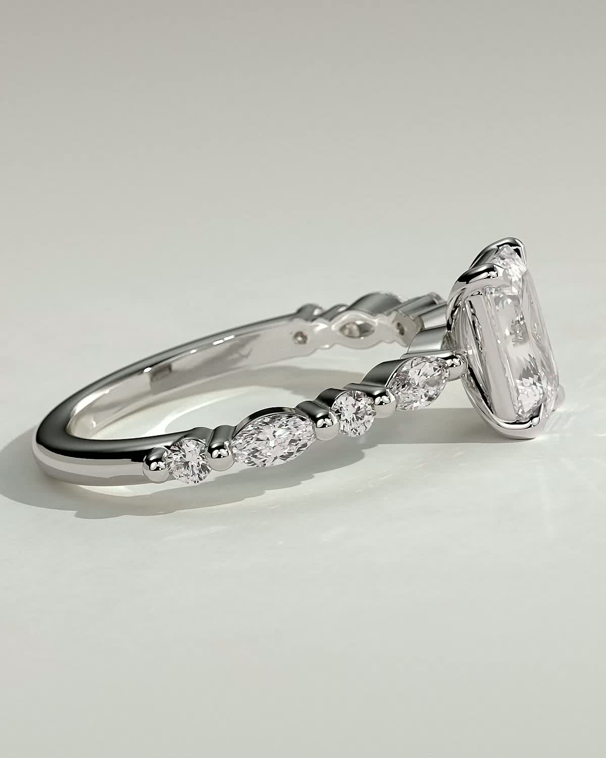 Parker - Emerald Solitaire with Accent Band - 18k White Gold