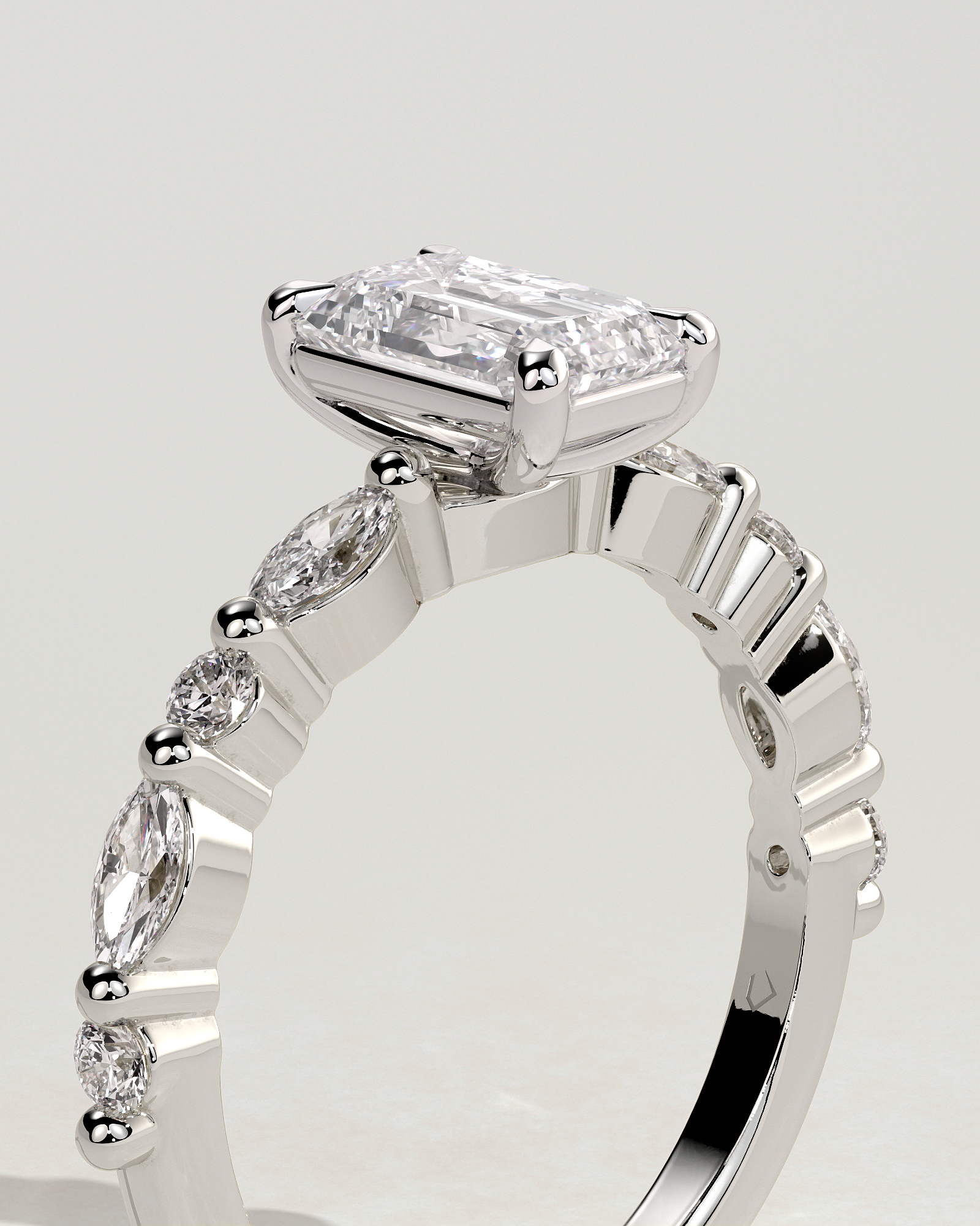 Parker - Emerald Solitaire with Accent Band - 18k White Gold