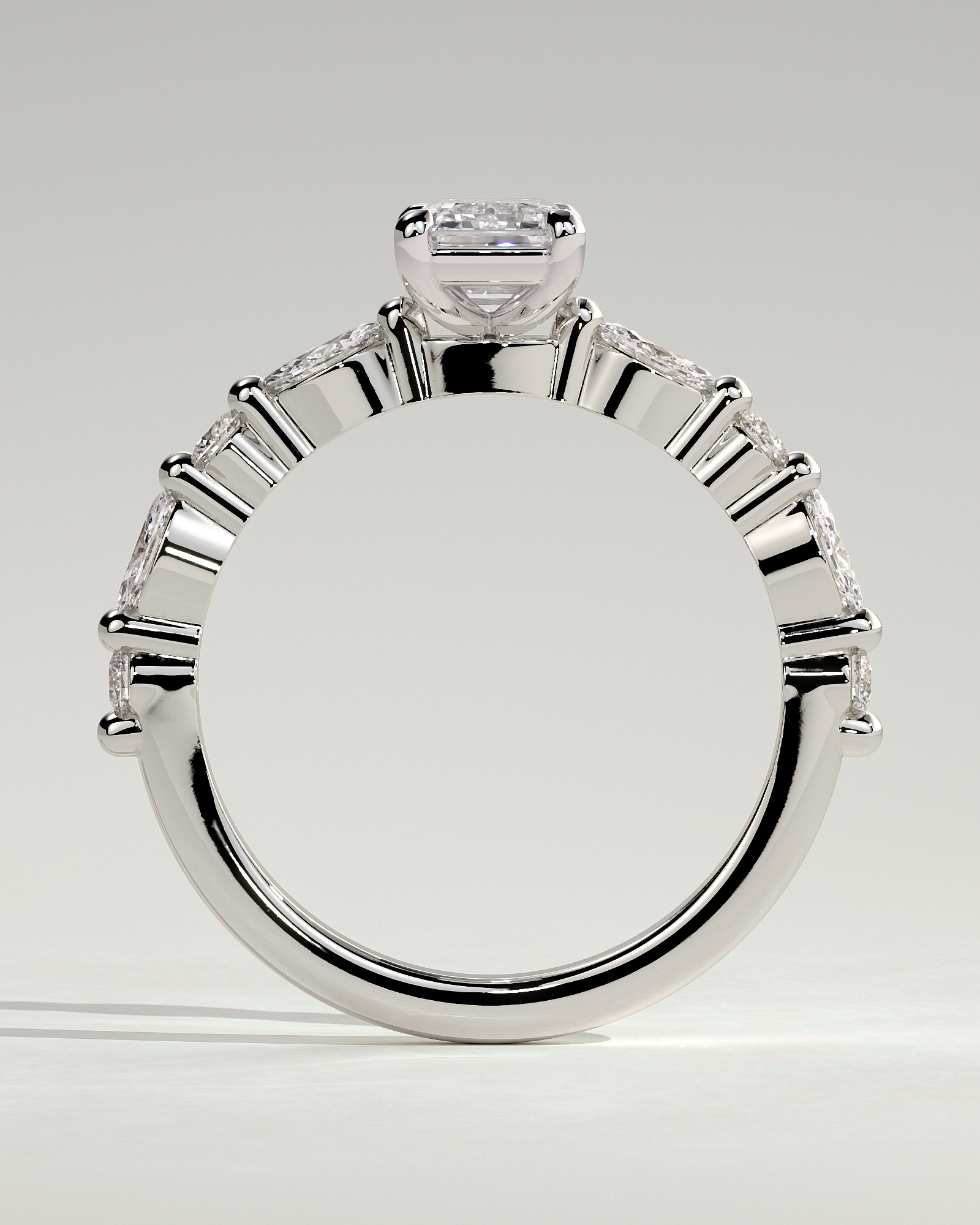 Parker - Emerald Solitaire with Accent Band - 18k White Gold