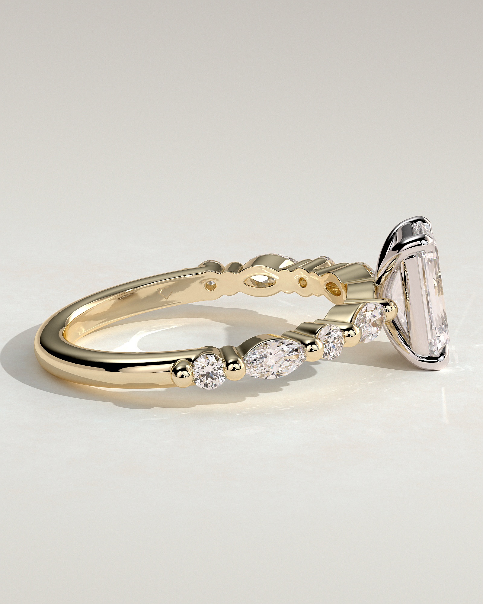 Parker - Emerald Solitaire with Accent Band - 18k Yellow Gold / 18k White Gold