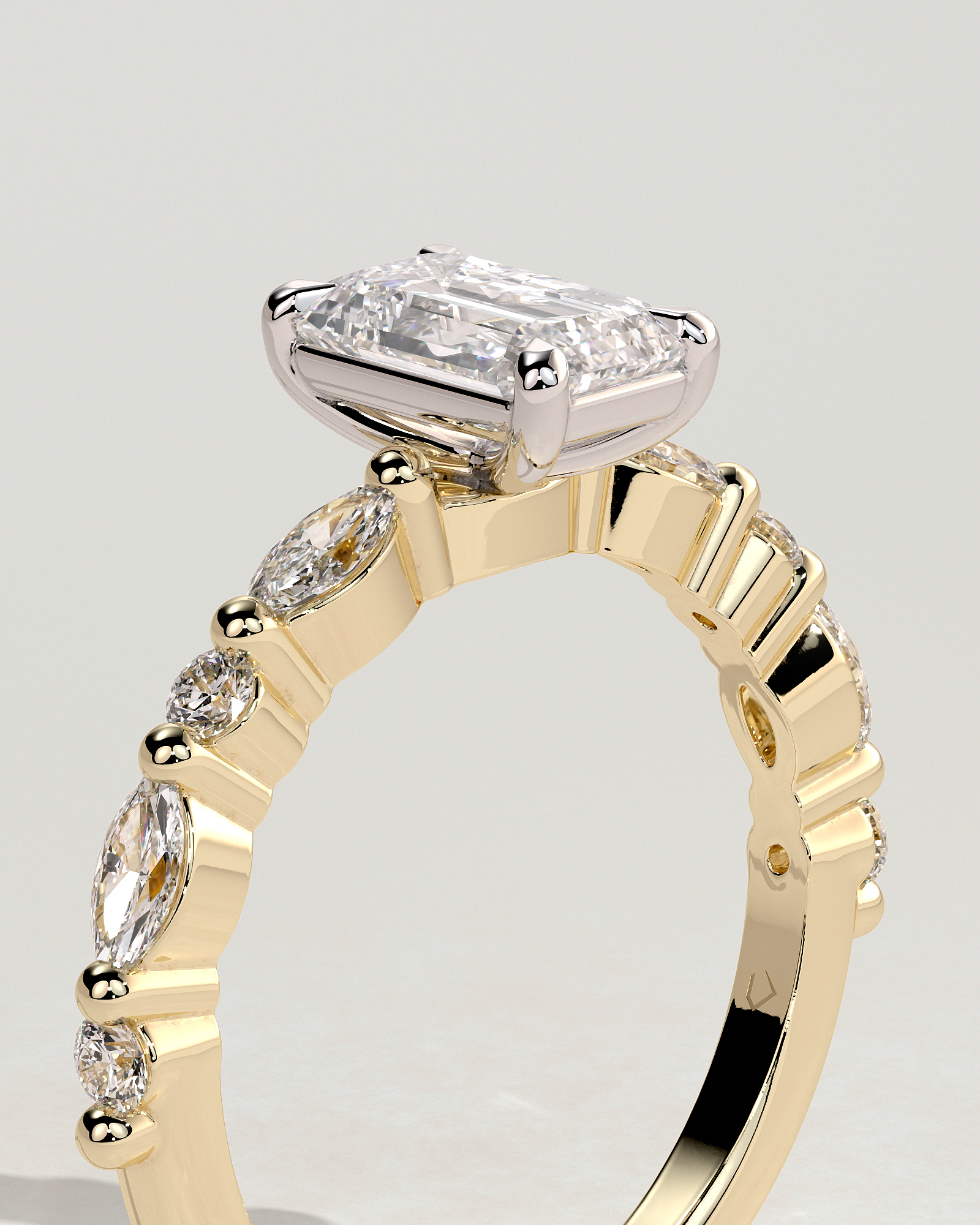 Parker - Emerald Solitaire with Accent Band - 18k Yellow Gold / 18k White Gold