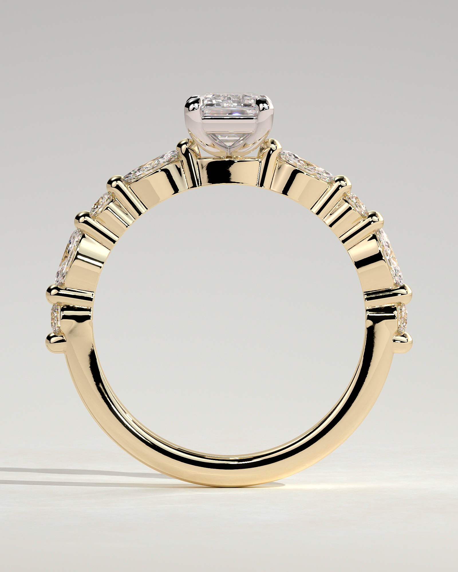 Parker - Emerald Solitaire with Accent Band - 18k Yellow Gold / 18k White Gold