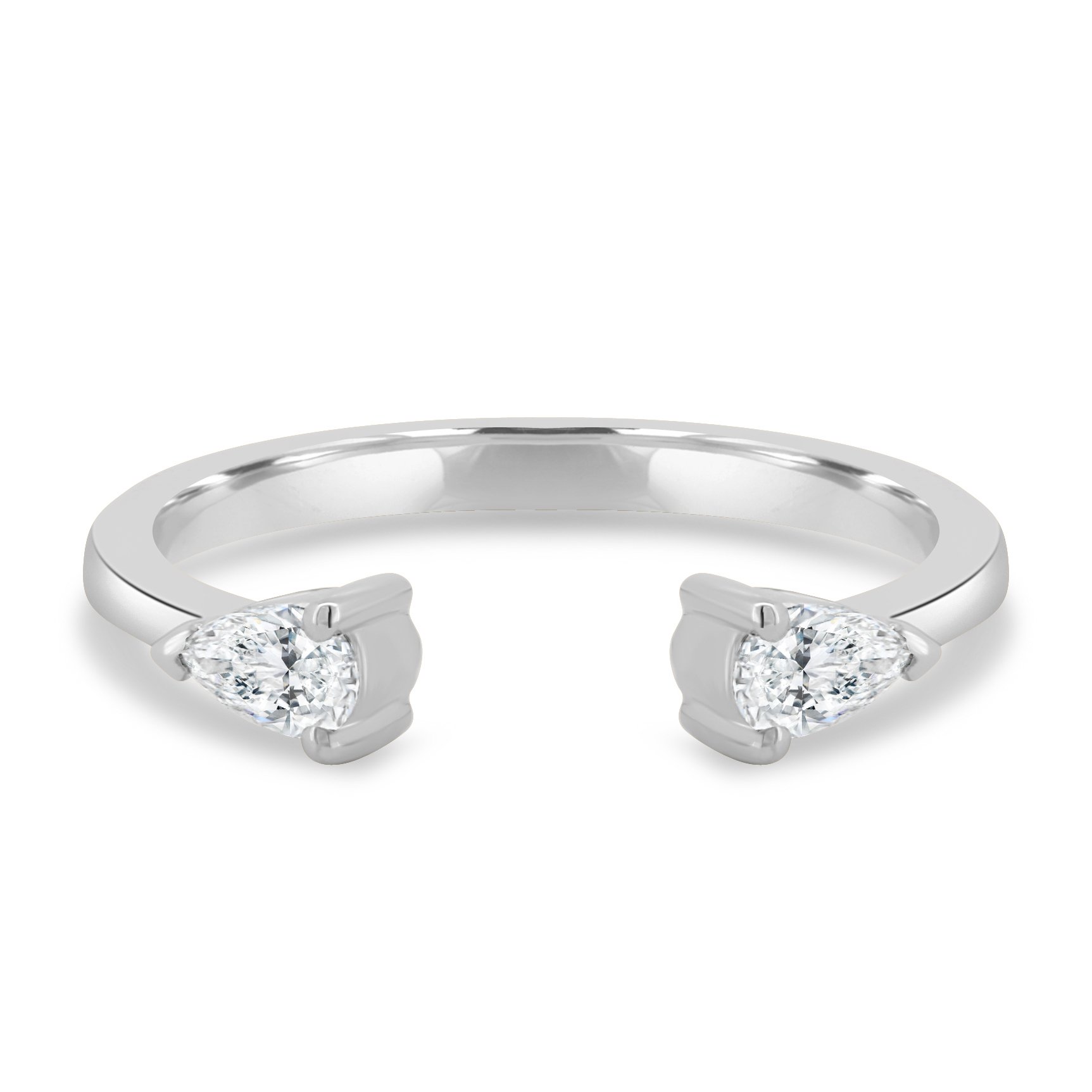 Pearl - Pear Open Wedding Ring - 18k White Gold
